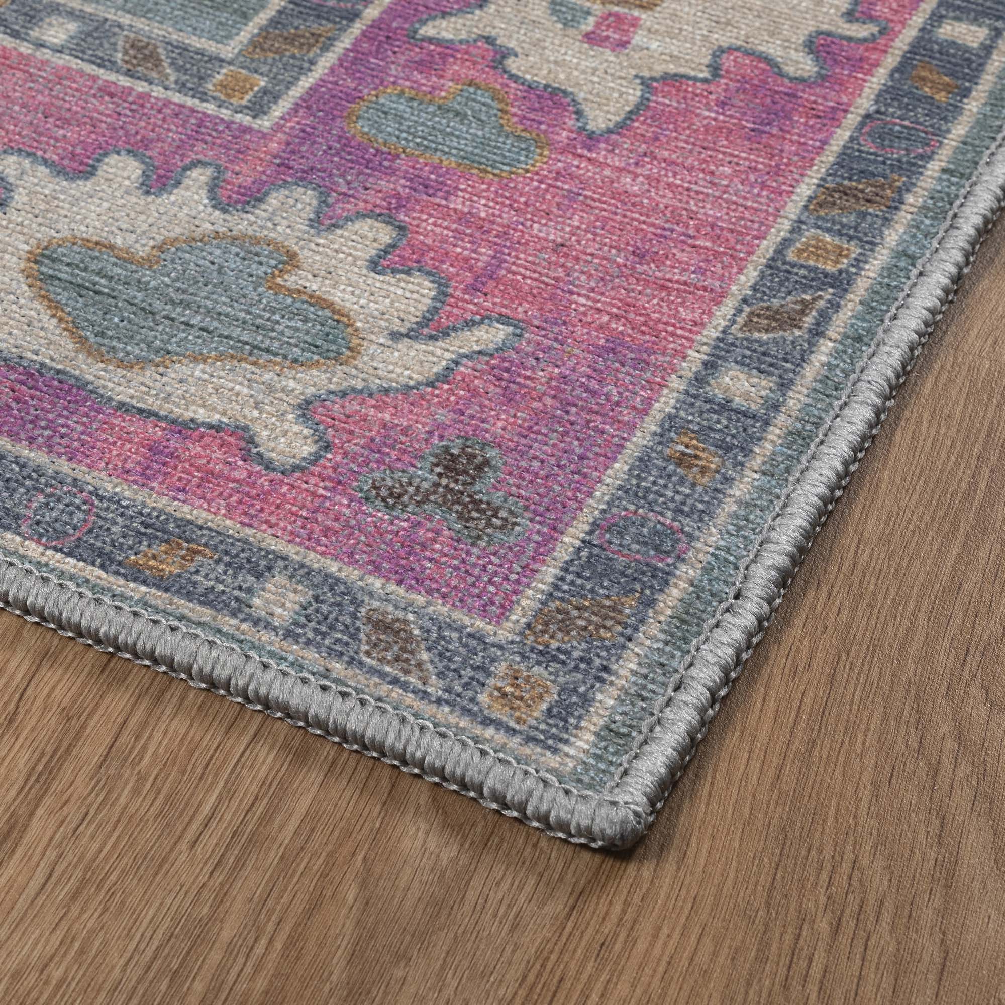 Green Pink Oushak Washable Rug
