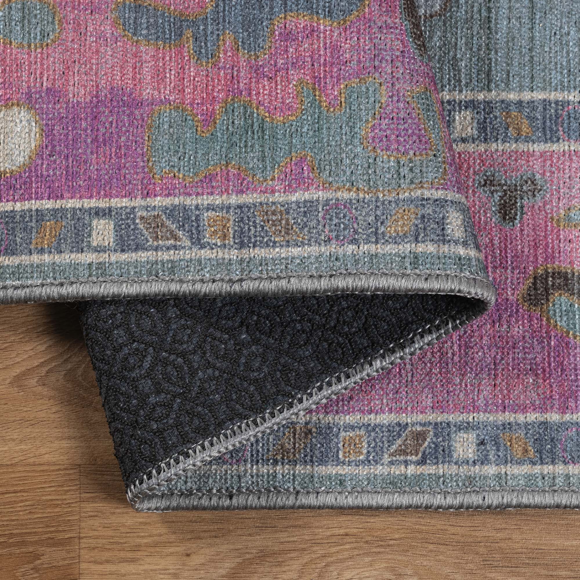 Green Pink Oushak Washable Rug