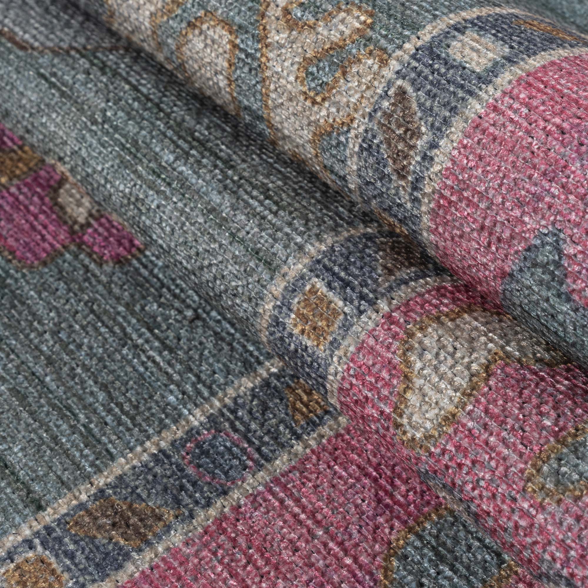 Green Pink Oushak Washable Rug