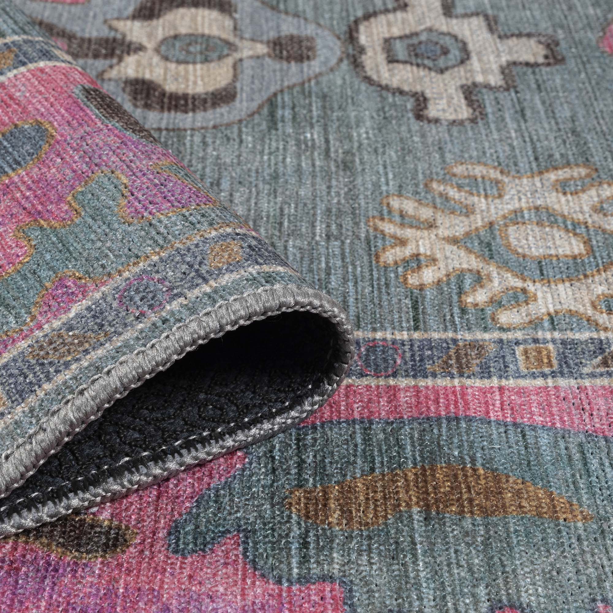 Green Pink Oushak Washable Rug