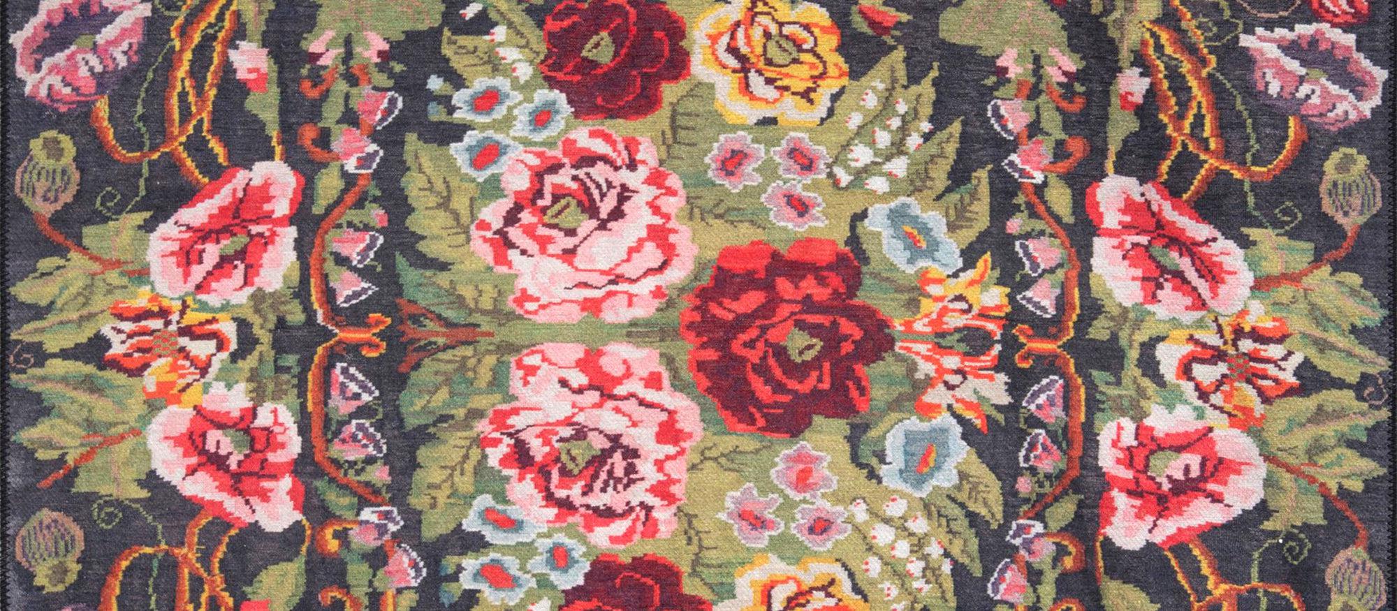 Gul Turkish Floral Red Pink Green Rug