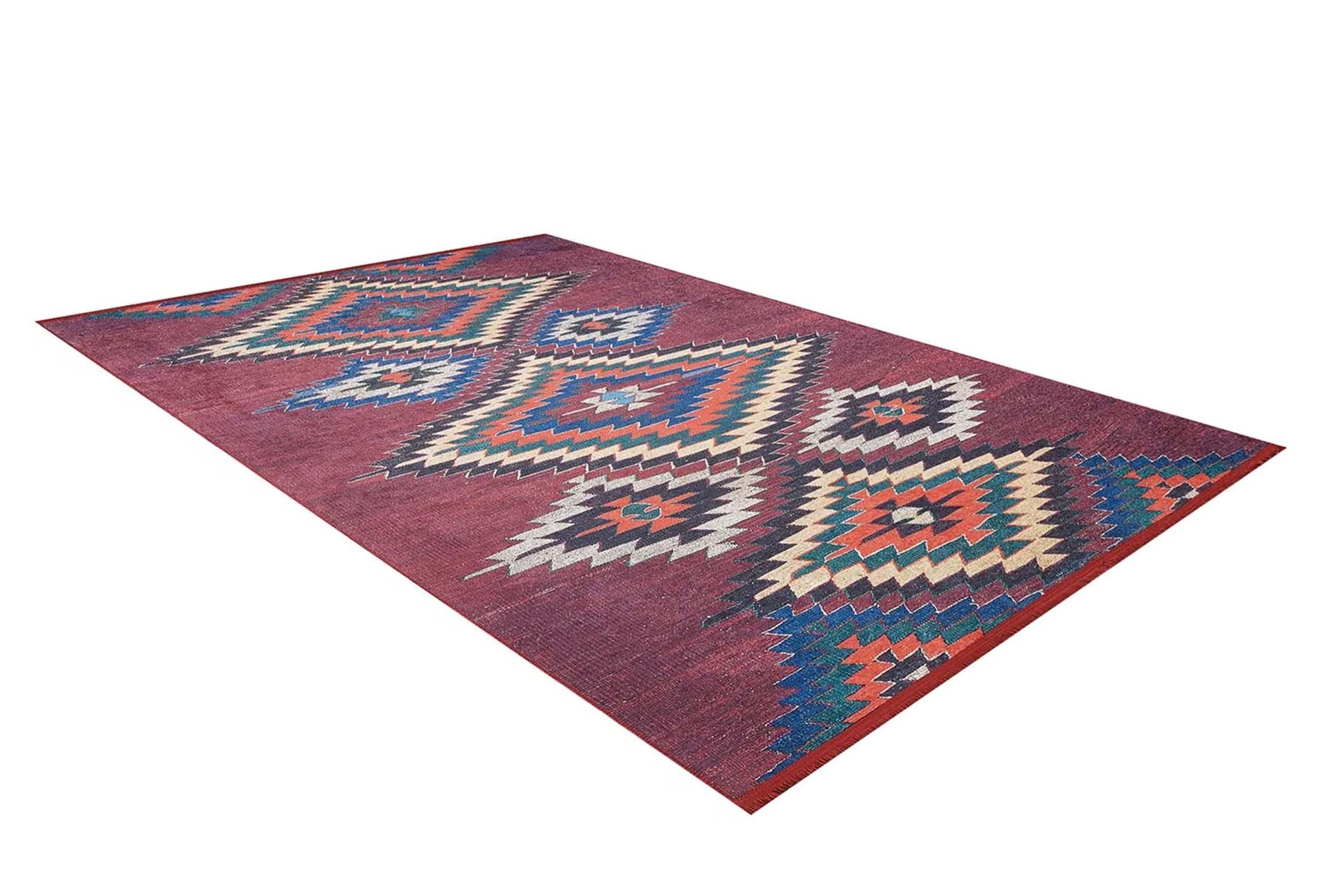 Gulca Turkish Dark Red Kilim Rug