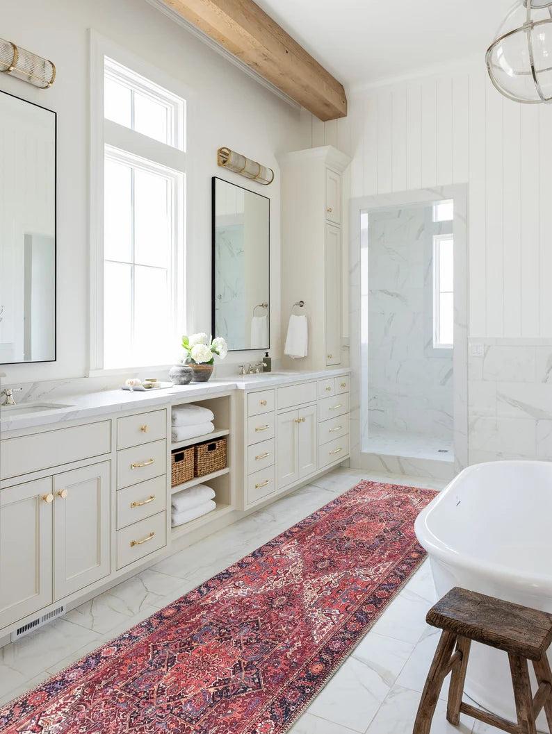 Hana Rug Persian Central Medallion Burgundy Claret Red Pink Rug