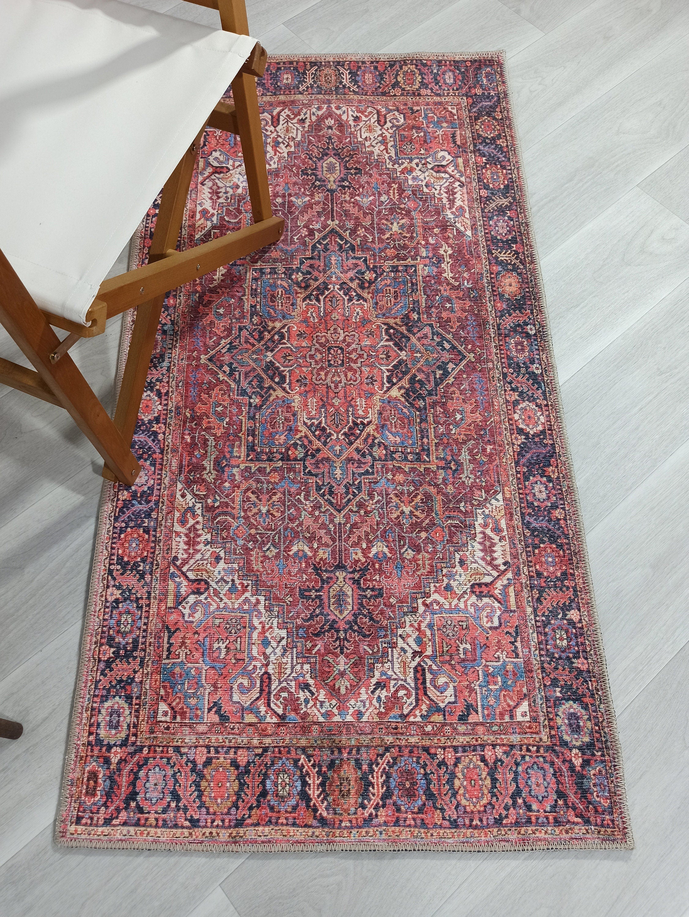 Hana Rug Persian Central Medallion Burgundy Claret Red Pink Rug