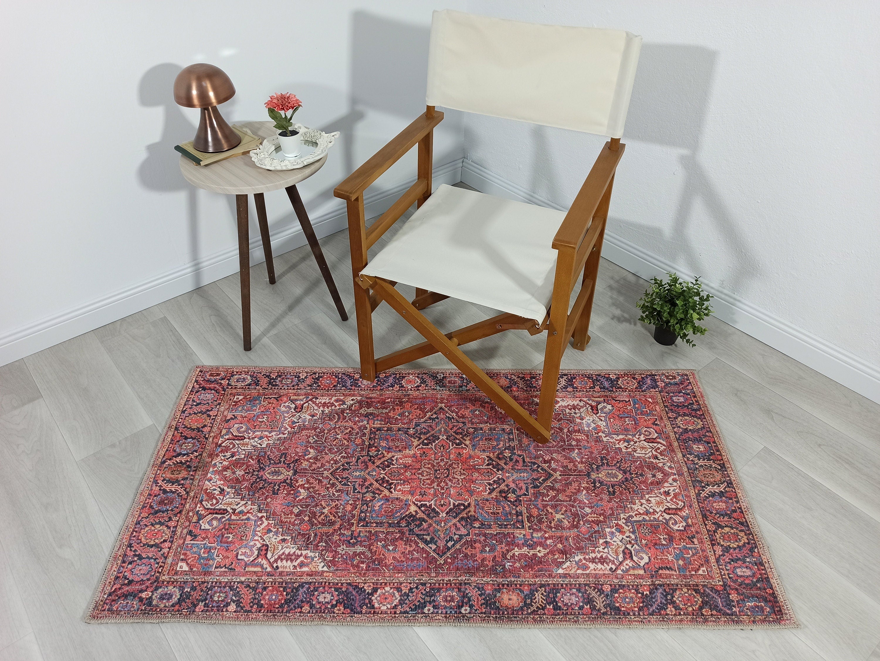 Hana Rug Persian Central Medallion Burgundy Claret Red Pink Rug