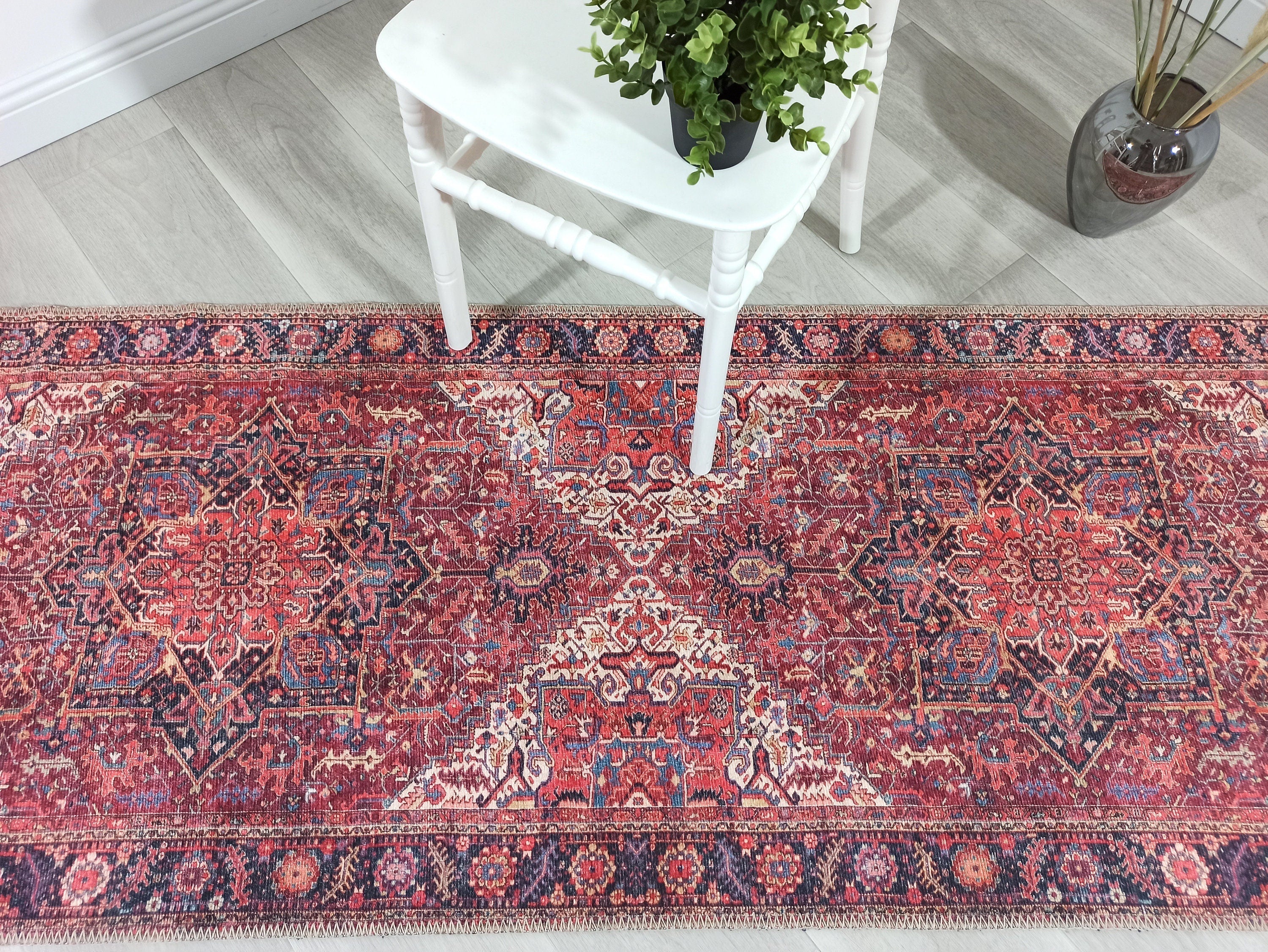 Hana Rug Persian Central Medallion Burgundy Claret Red Pink Rug