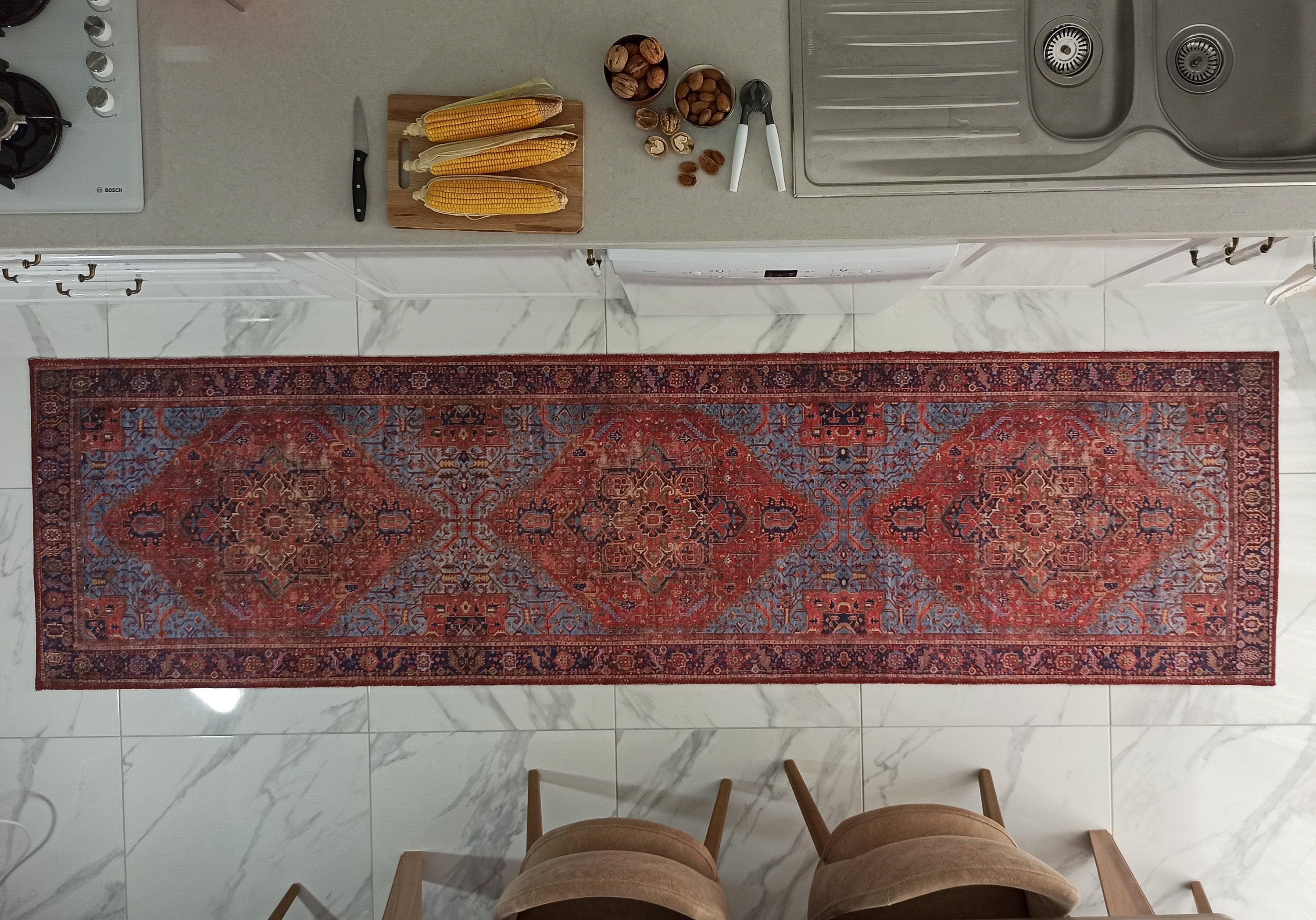 Handa Rug Oriental Light & Navy Blue & Red Rug