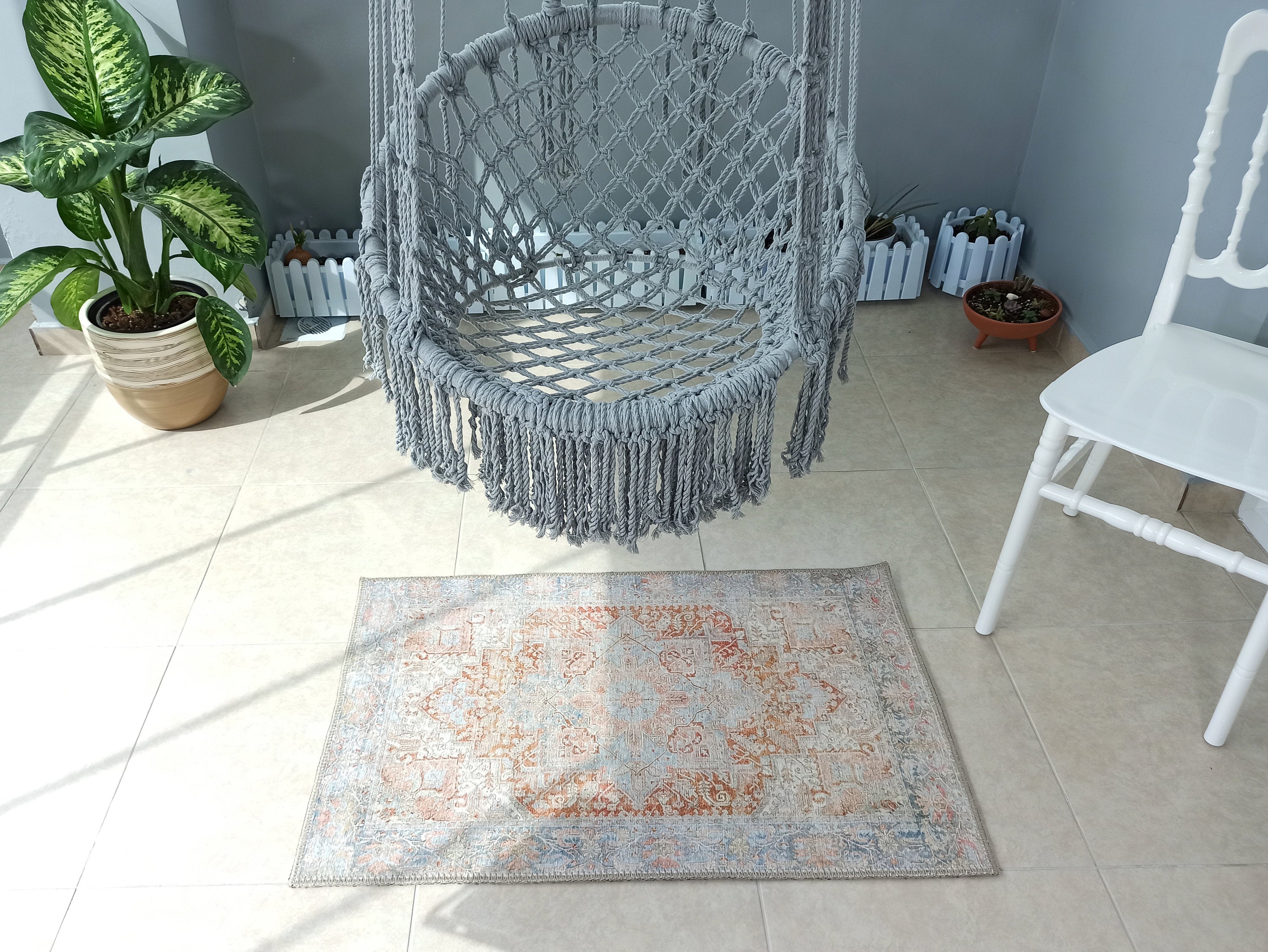 Hara Rug Faded Beige & Blue Oriental Rug