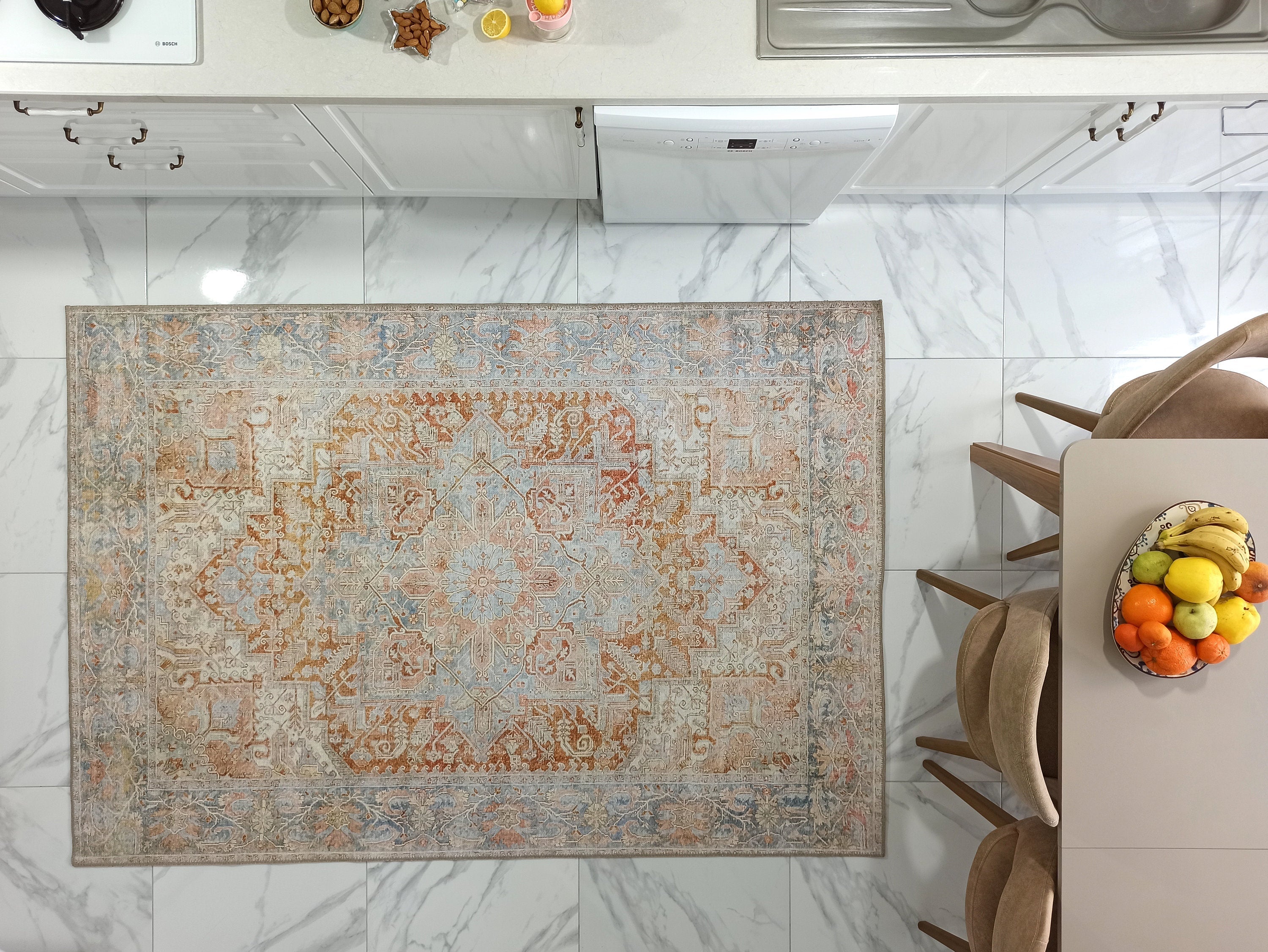 Hara Rug Faded Beige & Blue Oriental Rug