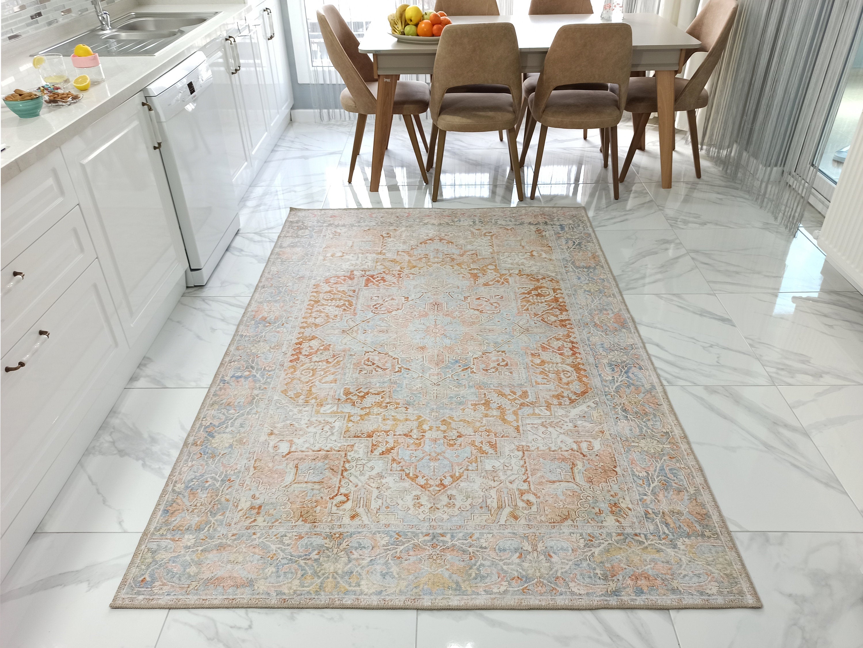 Hara Rug Faded Beige & Blue Oriental Rug