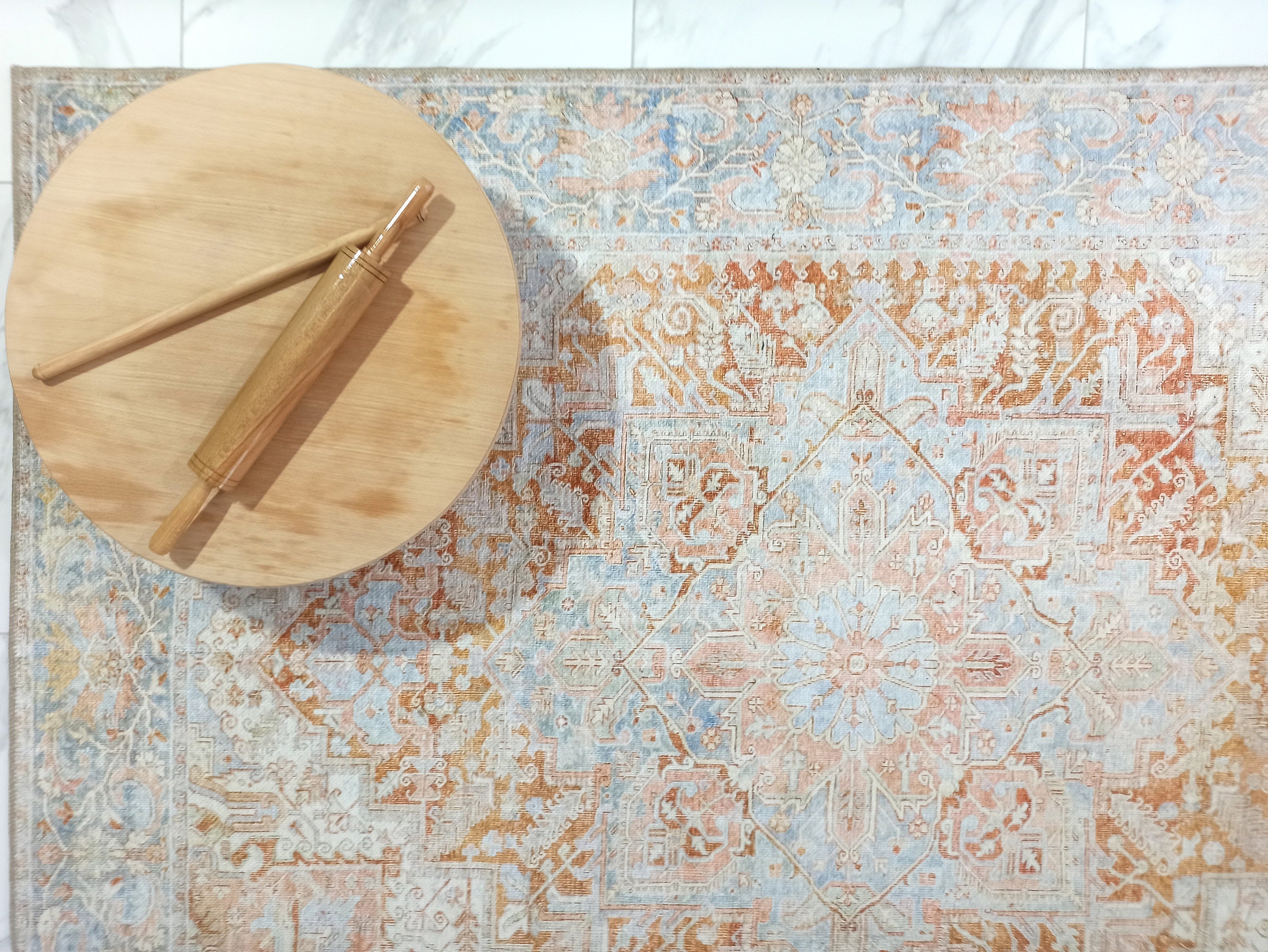 Hara Rug Faded Beige & Blue Oriental Rug