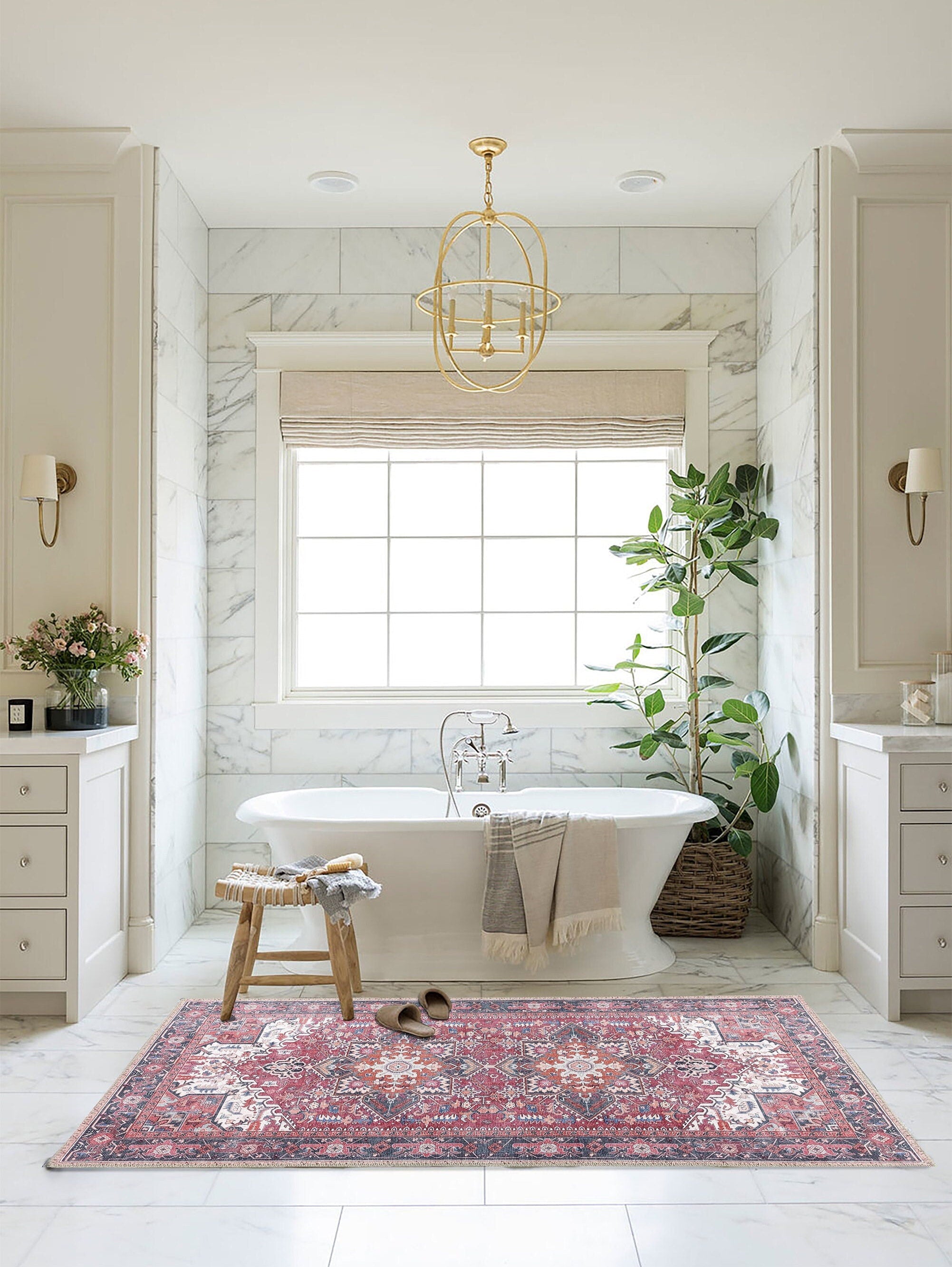 Hiba Rug Oriental Hot Pink Red Medallion Rug