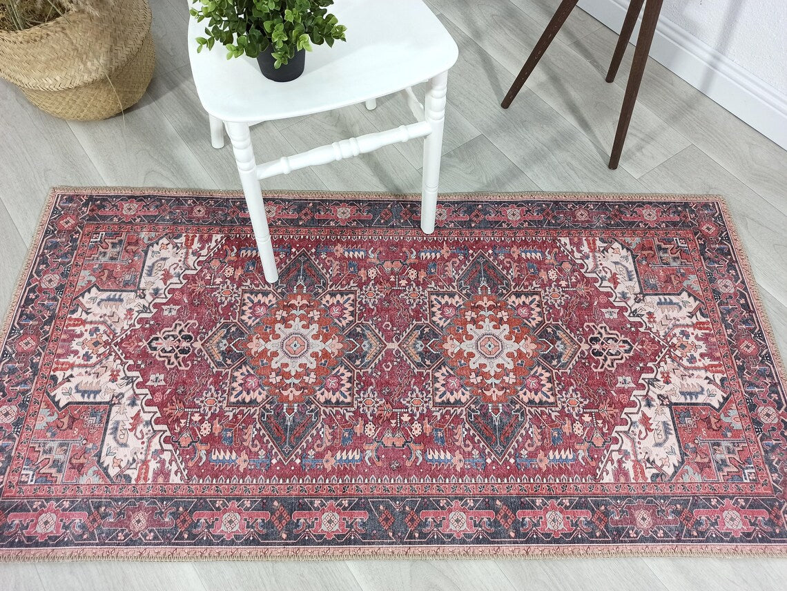 Hiba Rug Oriental Hot Pink Red Medallion Rug