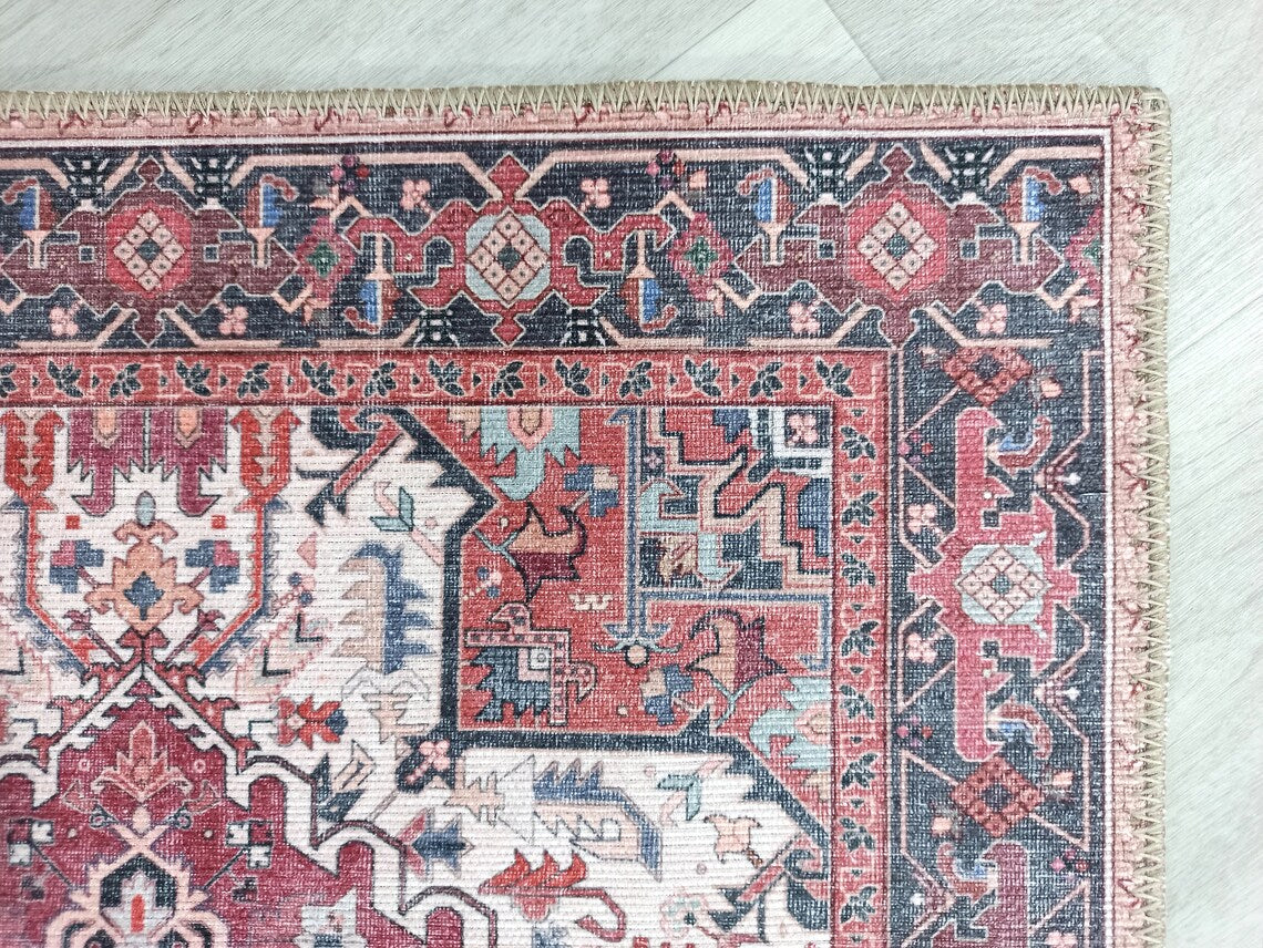 Hiba Rug Oriental Hot Pink Red Medallion Rug