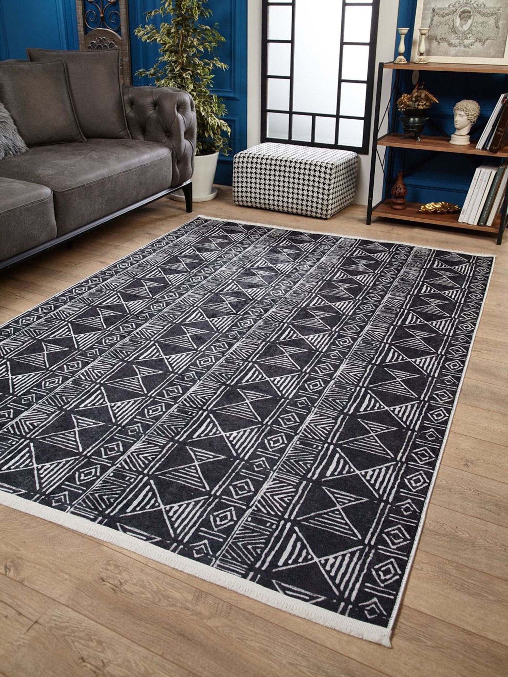 Hoda Geometric Turkish Neutral Gray Black Rug