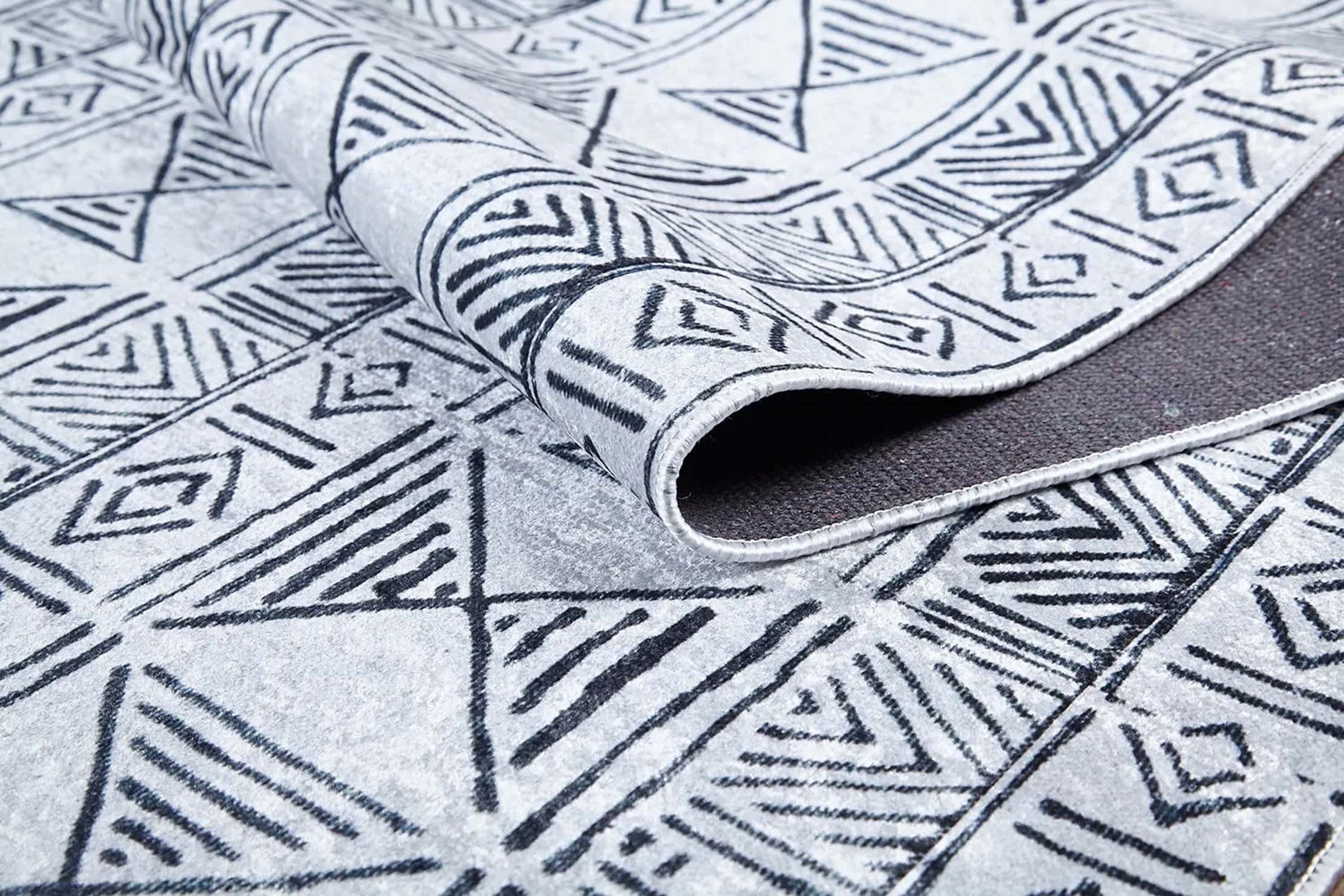 Hoda Geometric Turkish Neutral Gray Black Rug