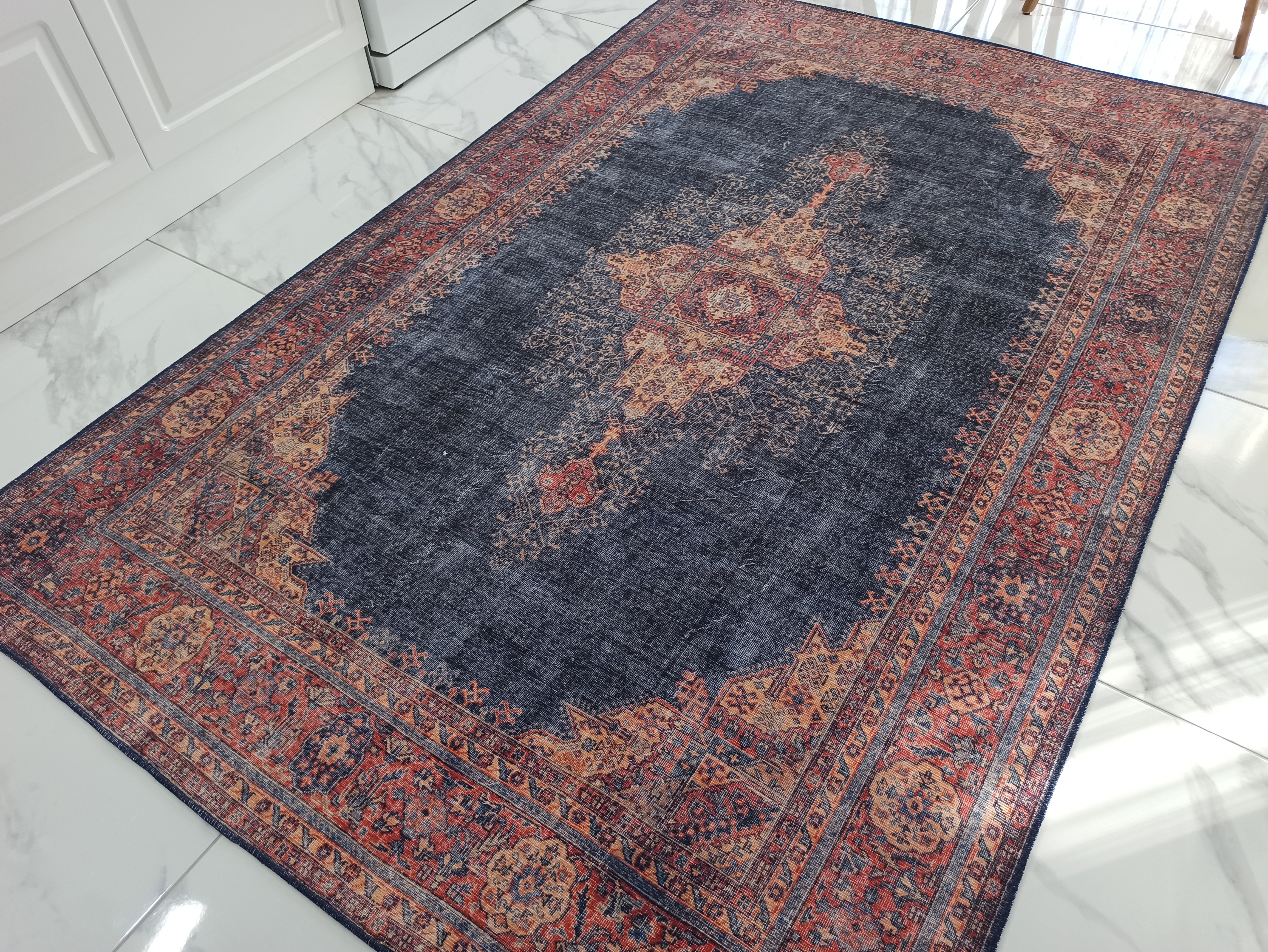 Nargan Rug Persian Navy Blue Red Rug