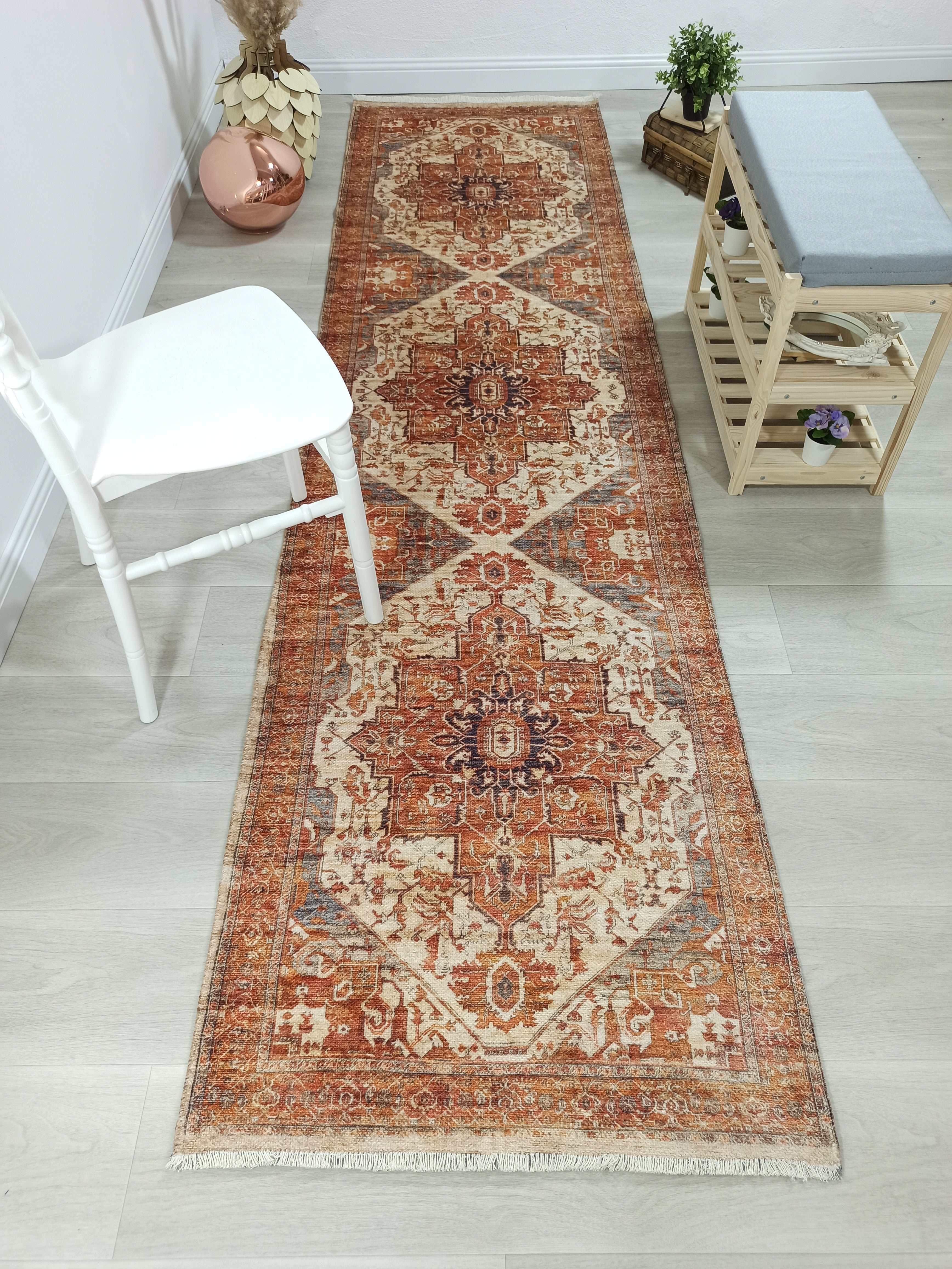 Eylul Turkish Vintage Medallion Style Beige Orange Rug
