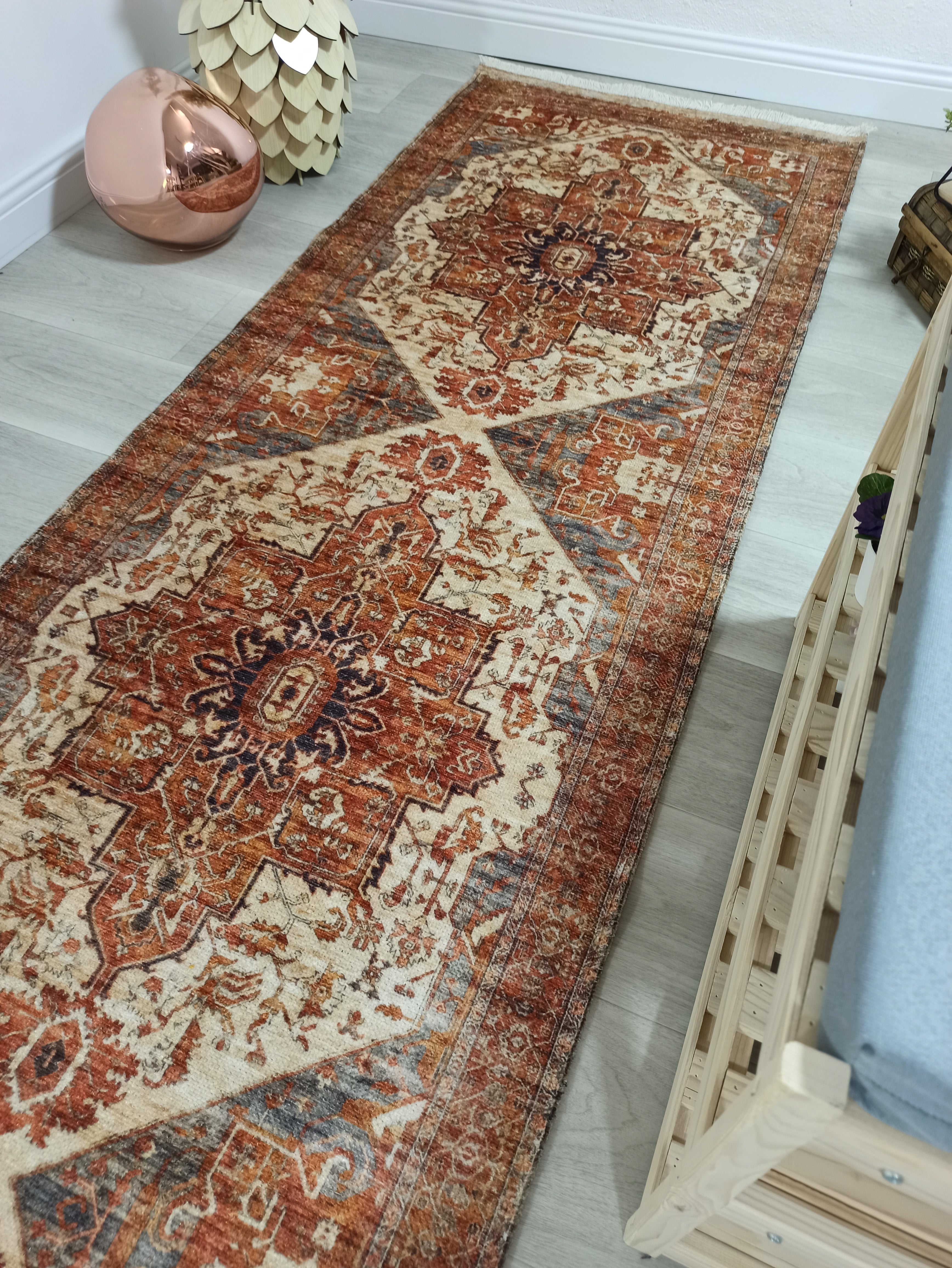 Eylul Turkish Vintage Medallion Style Beige Orange Rug