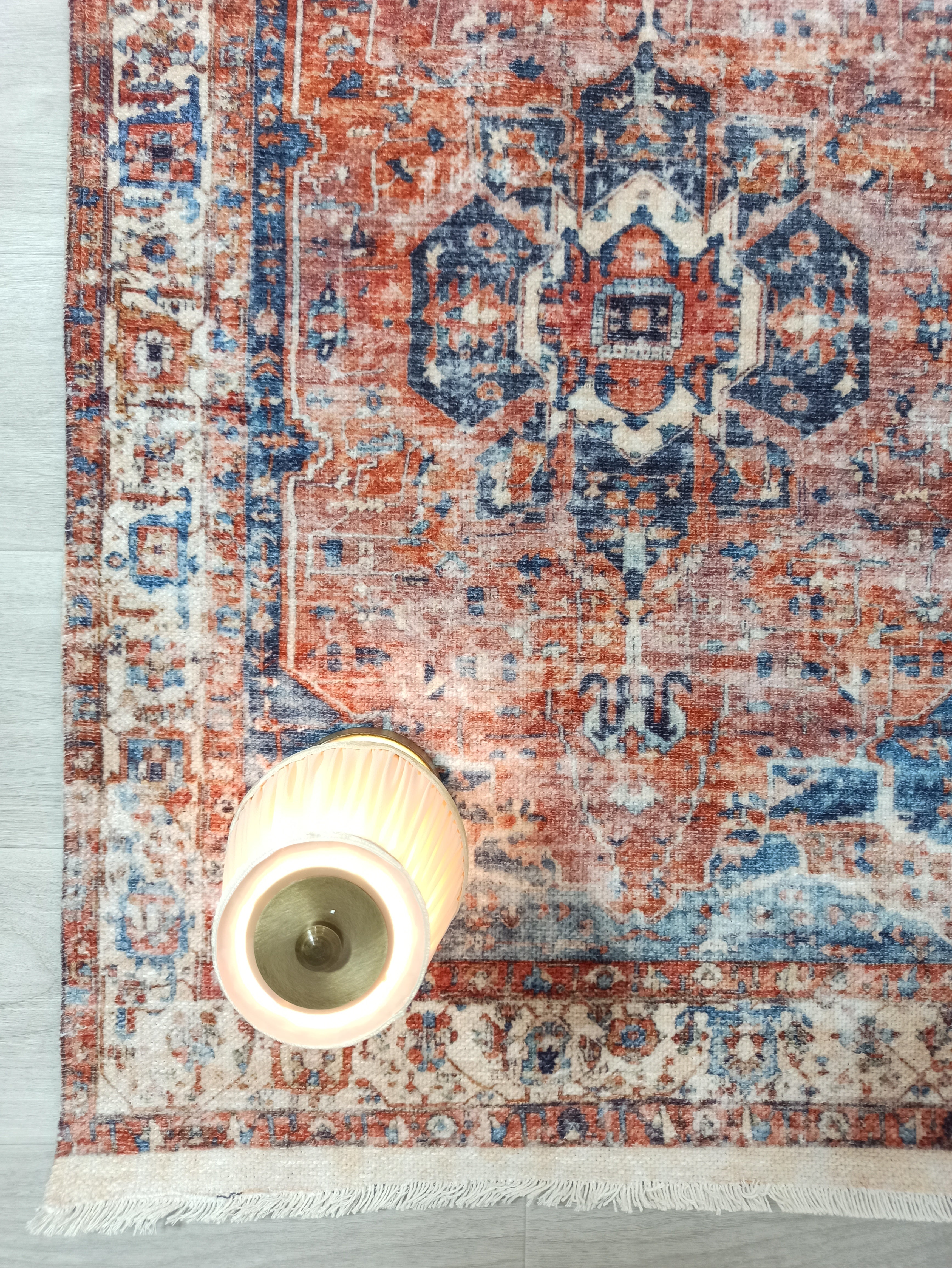 Sema Turkish Vintage Medallion Style Orange Navy Blue Rug