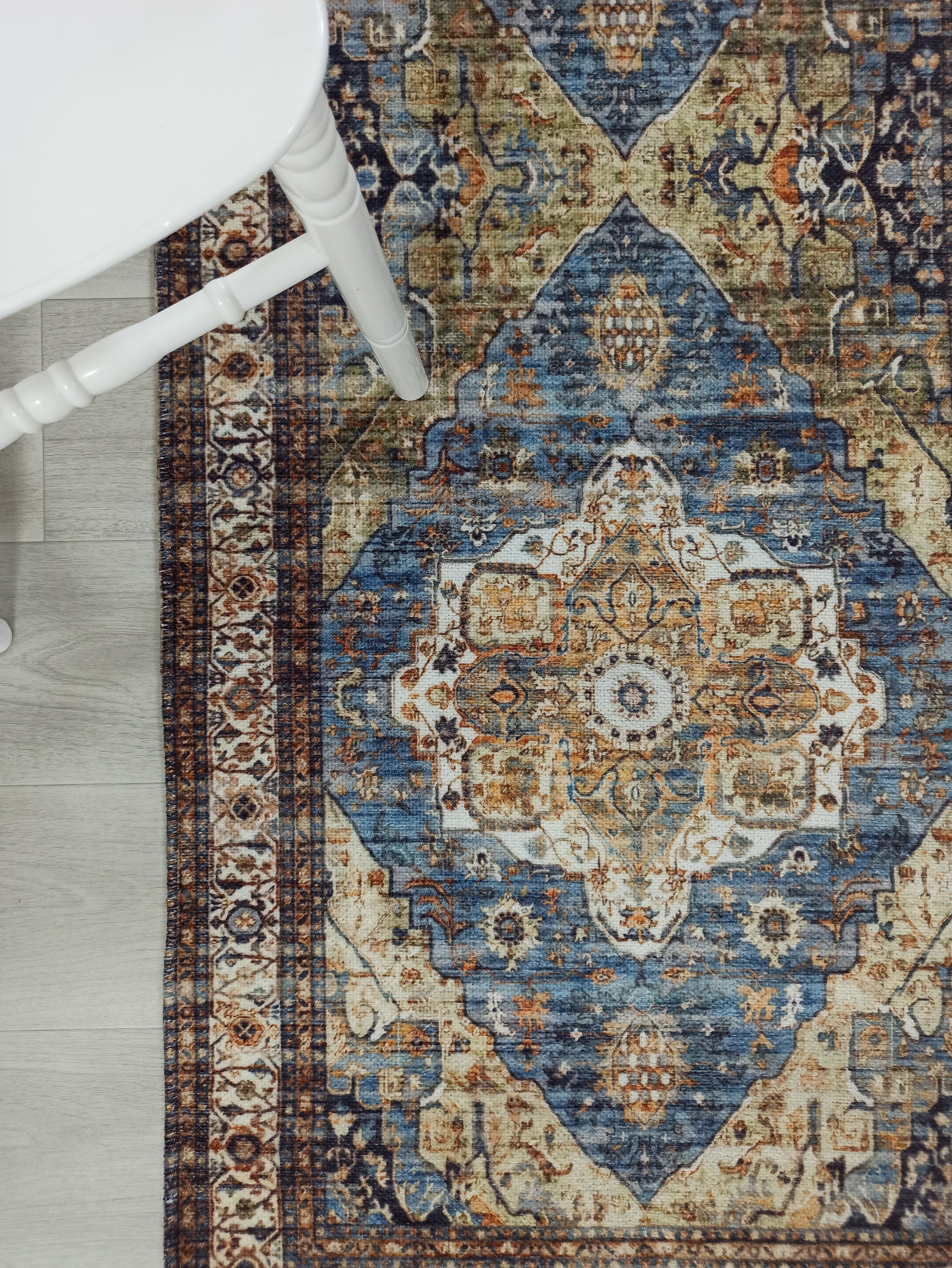 Nuran Turkish Vintage Medallion Style Brown Navy Blue Rug