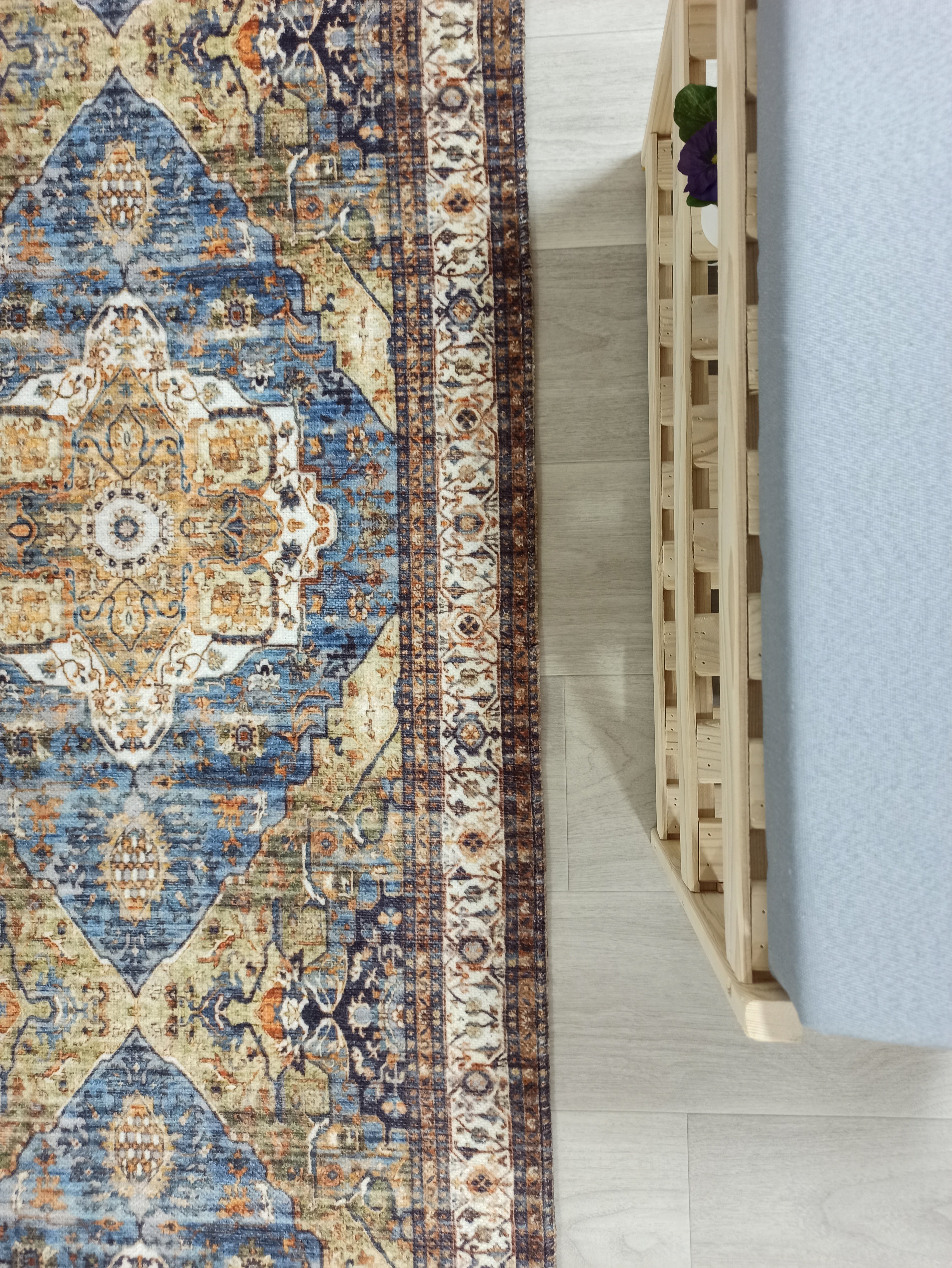 Nuran Turkish Vintage Medallion Style Brown Navy Blue Rug