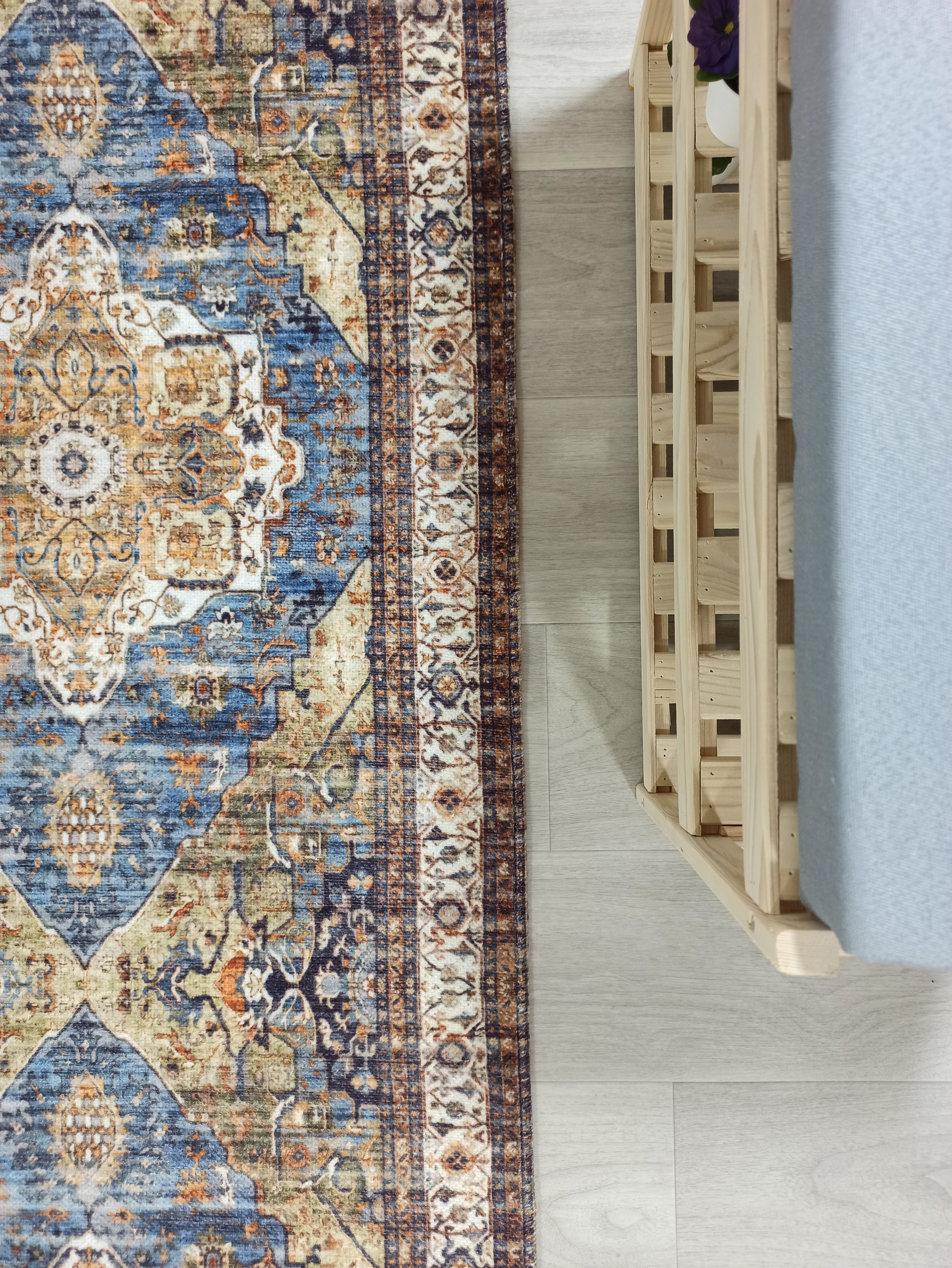 Nuran Turkish Vintage Medallion Style Brown Navy Blue Rug