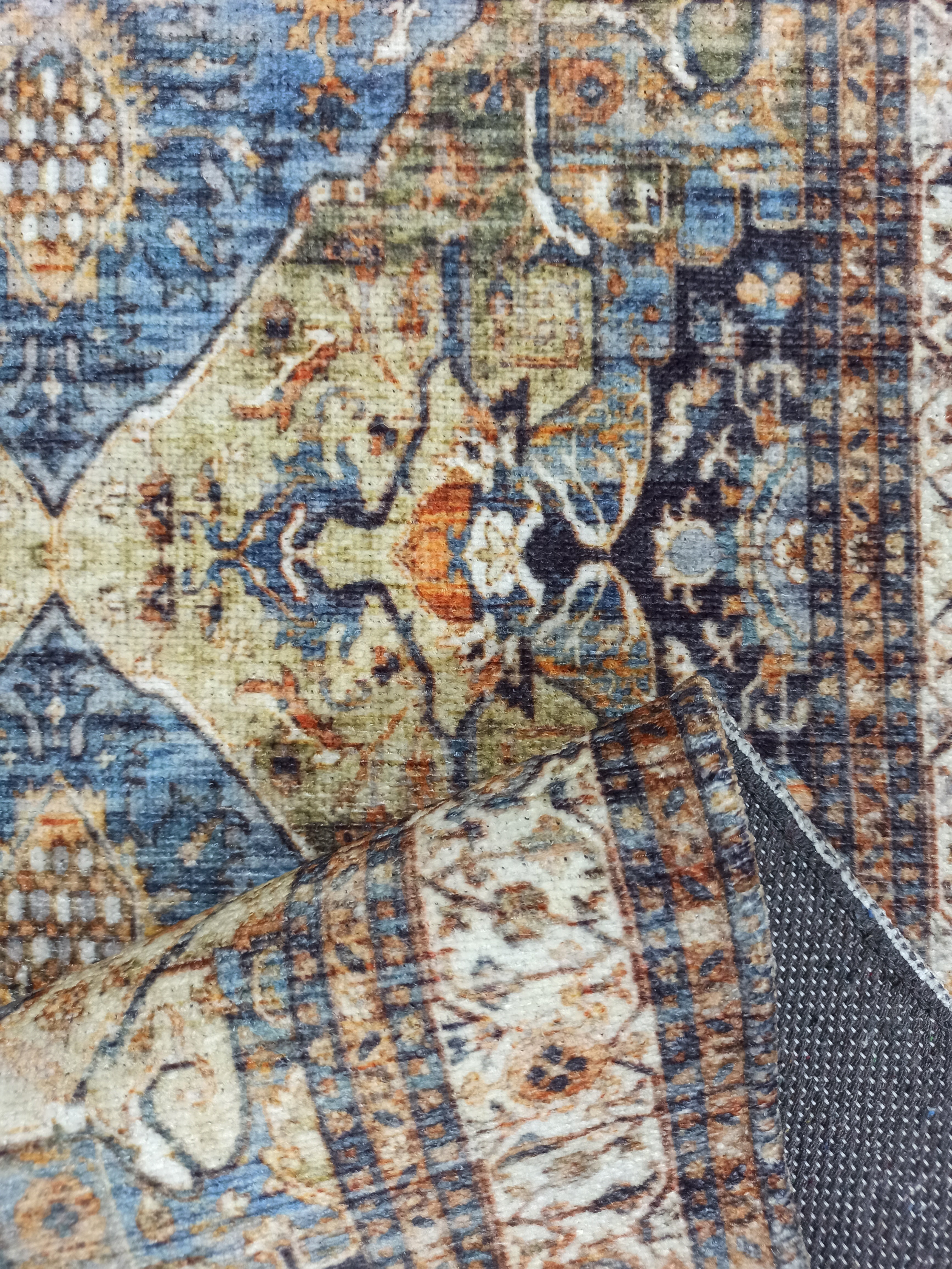 Nuran Turkish Vintage Medallion Style Brown Navy Blue Rug