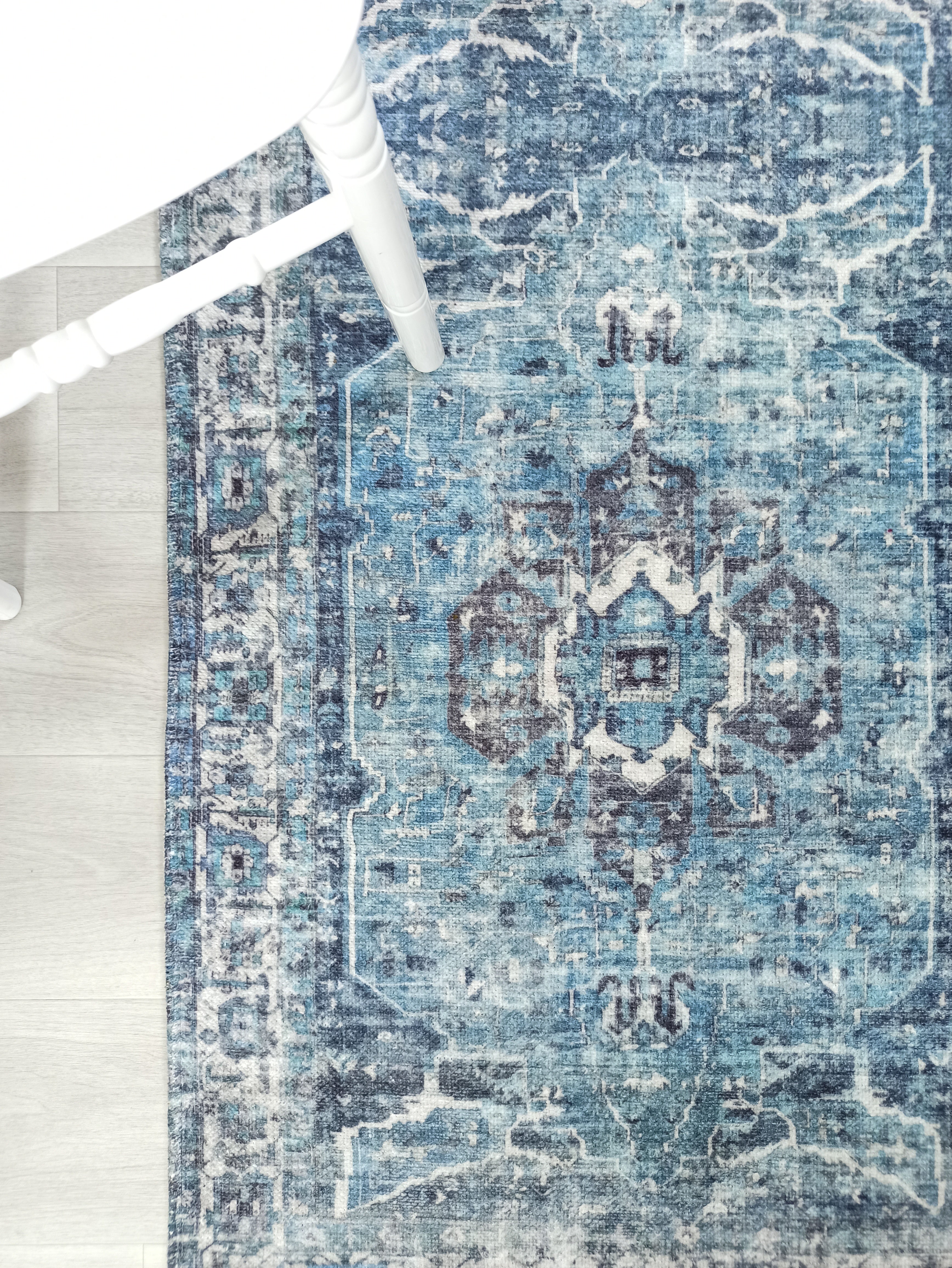 Asi Turkish Vintage Medallion Style Blue Rug