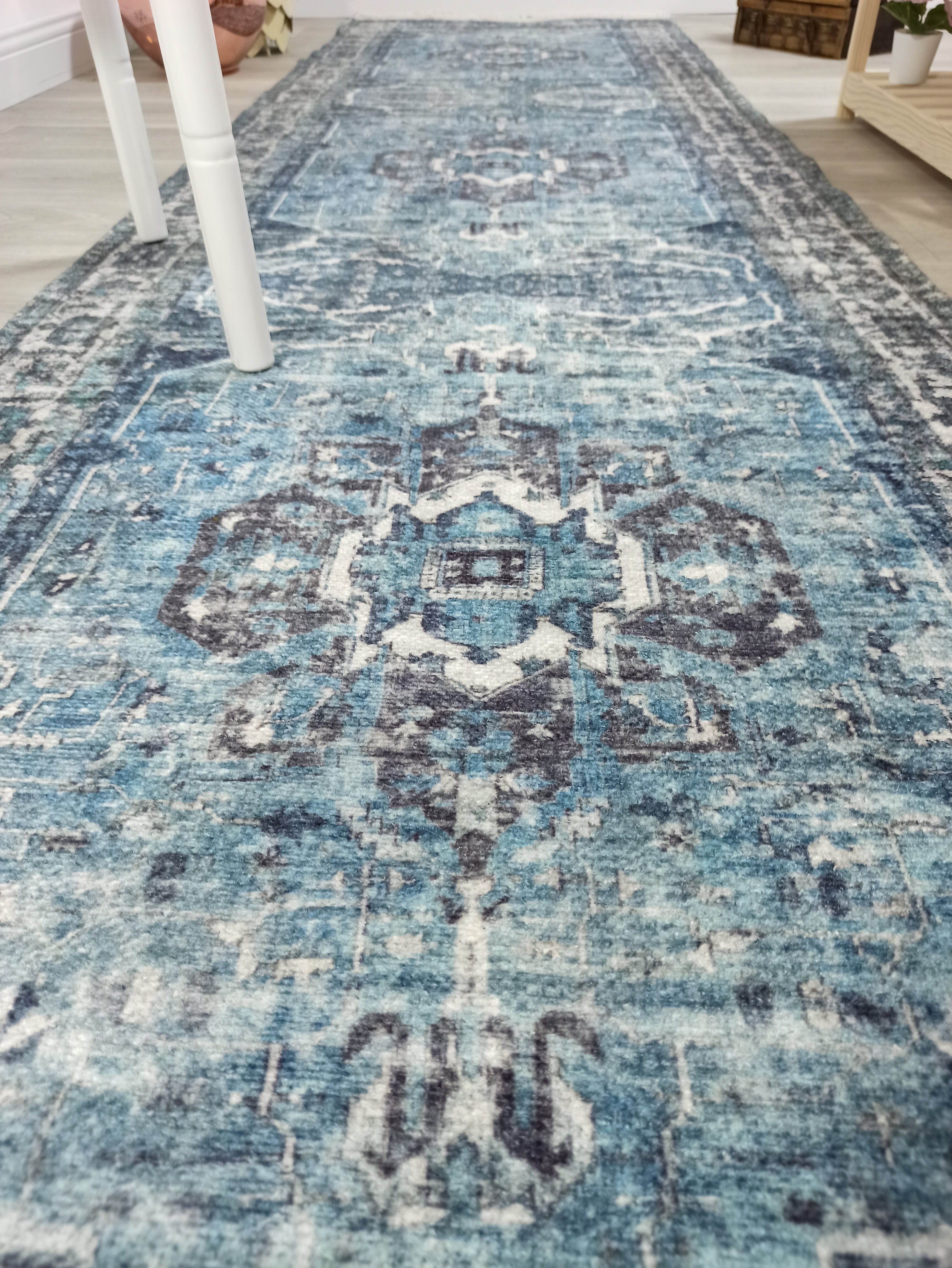 Asi Turkish Vintage Medallion Style Blue Rug