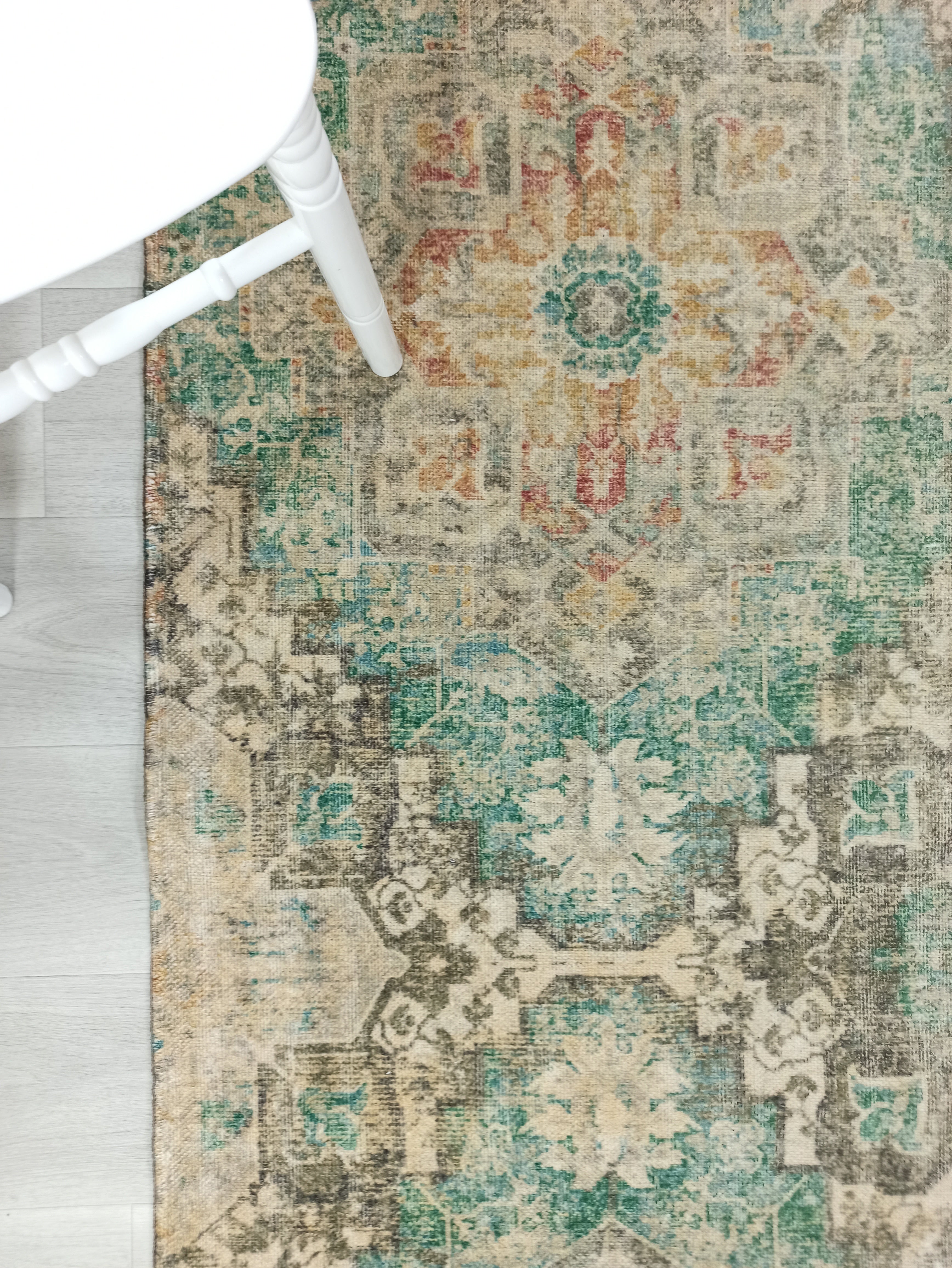 Lema Turkish Vintage Medallion Style Beige Green Rug