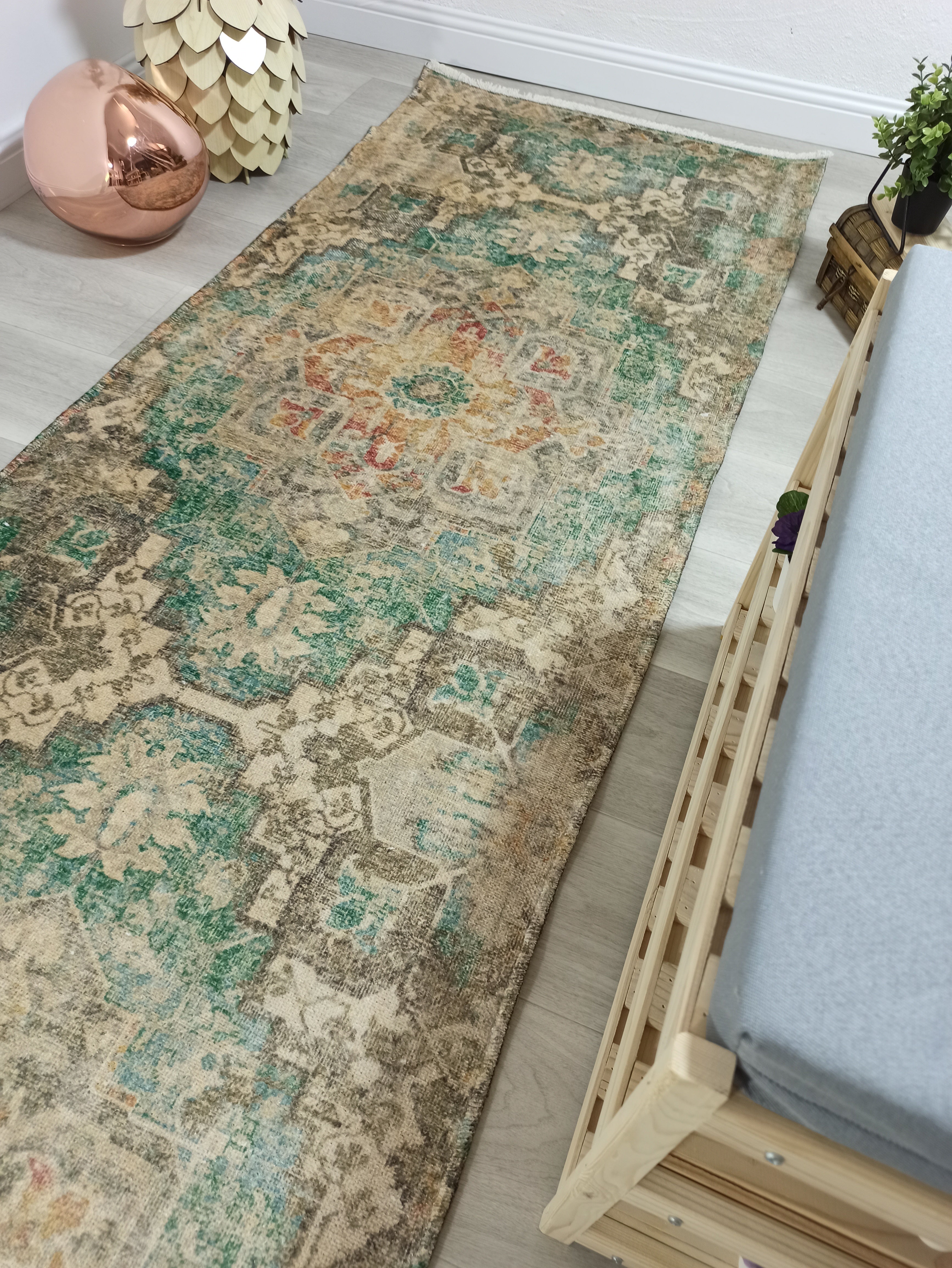 Lema Turkish Vintage Medallion Style Beige Green Rug