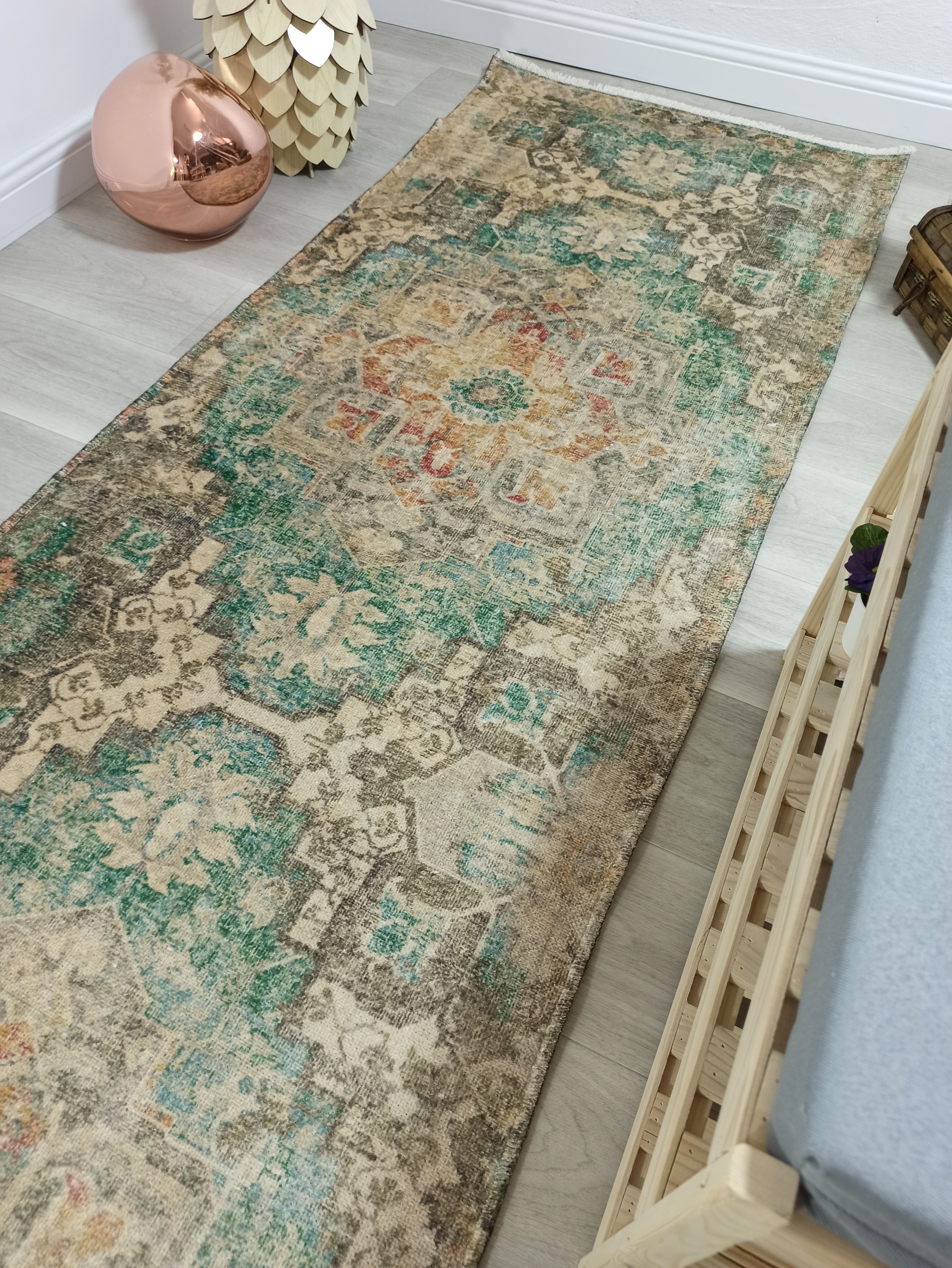 Lema Turkish Vintage Medallion Style Beige Green Rug