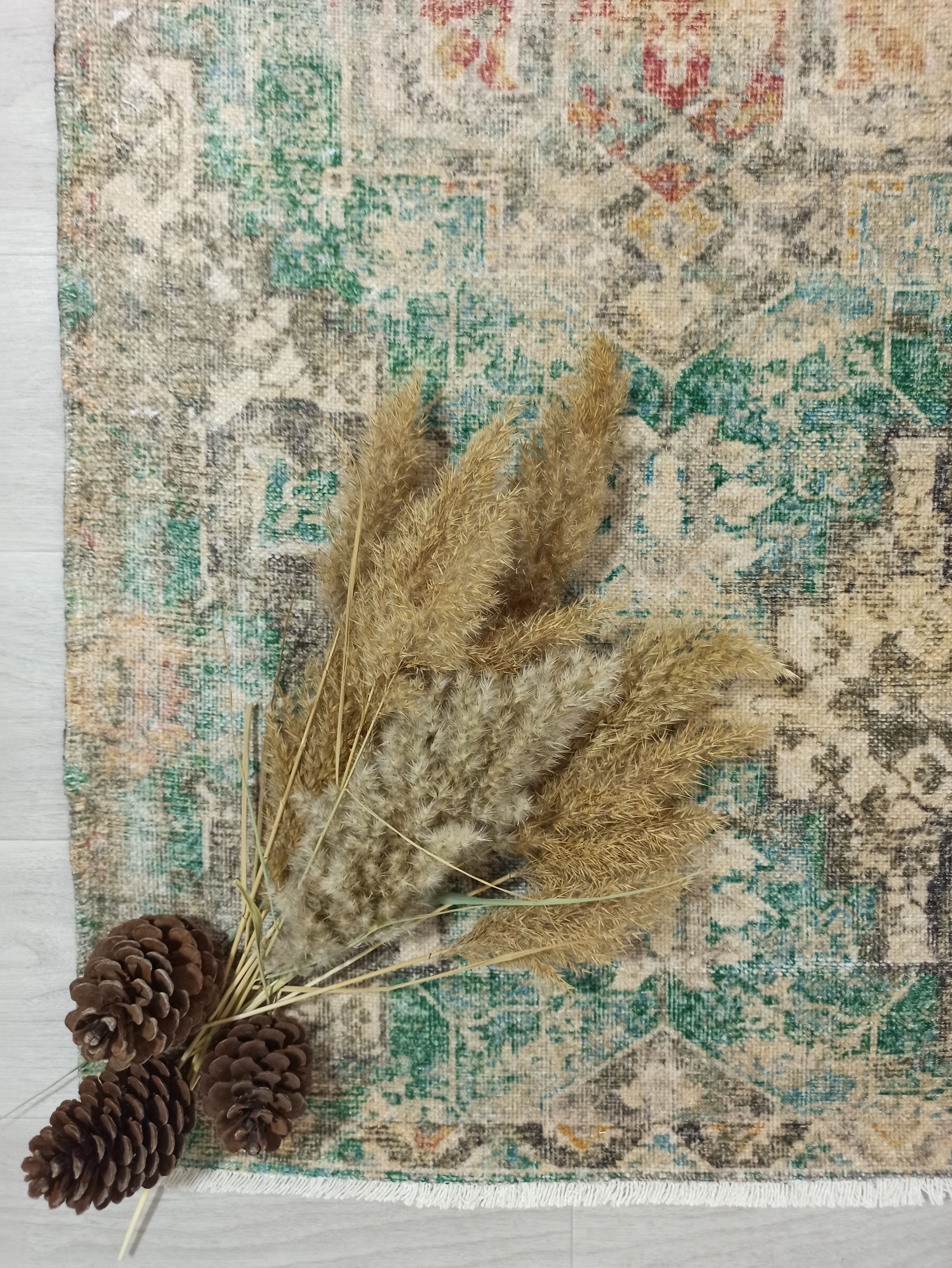 Lema Turkish Vintage Medallion Style Beige Green Rug