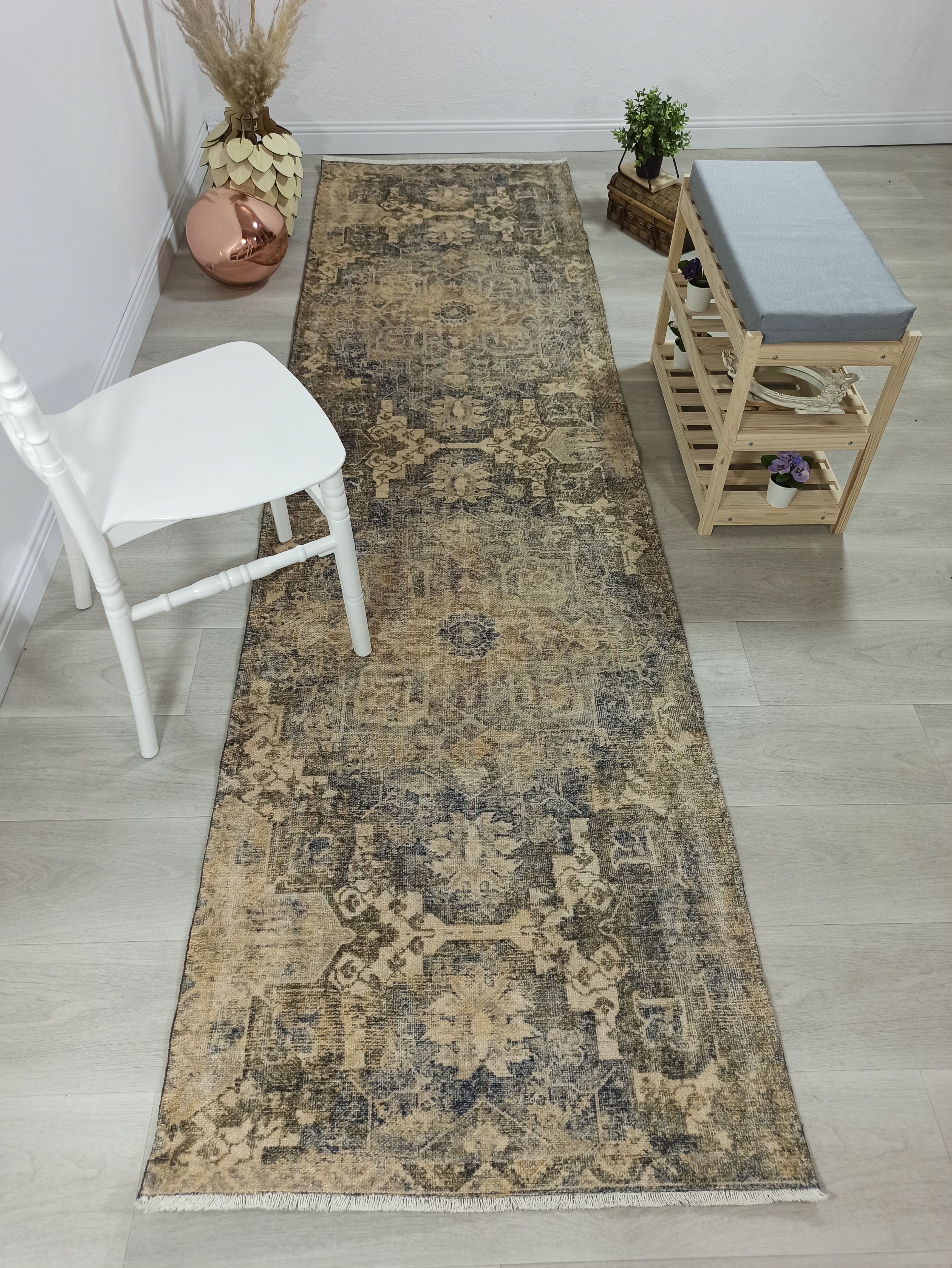 Aliye Turkish Medallion Style Green Beige Vintage Rug