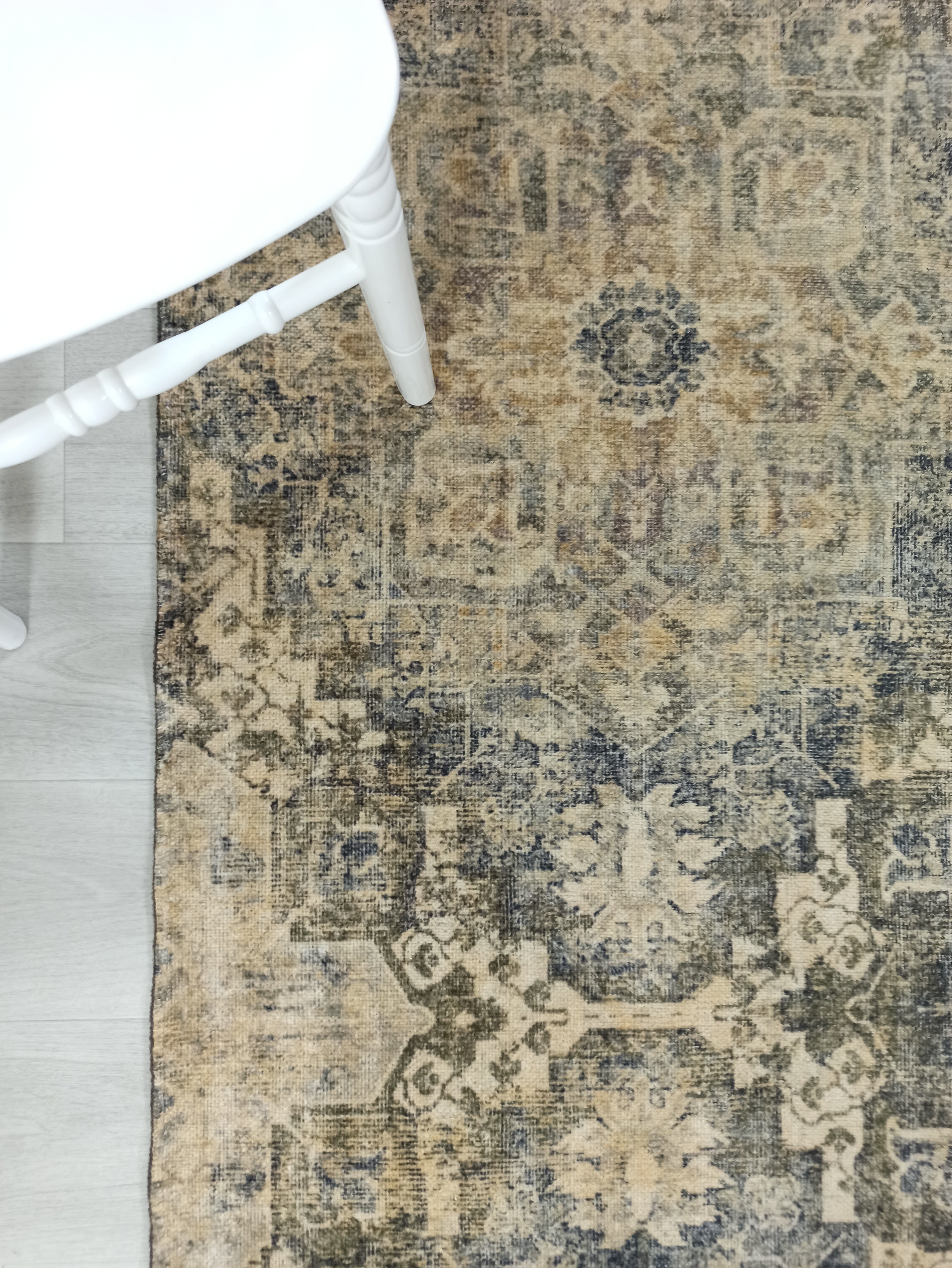 Aliye Turkish Medallion Style Green Beige Vintage Rug