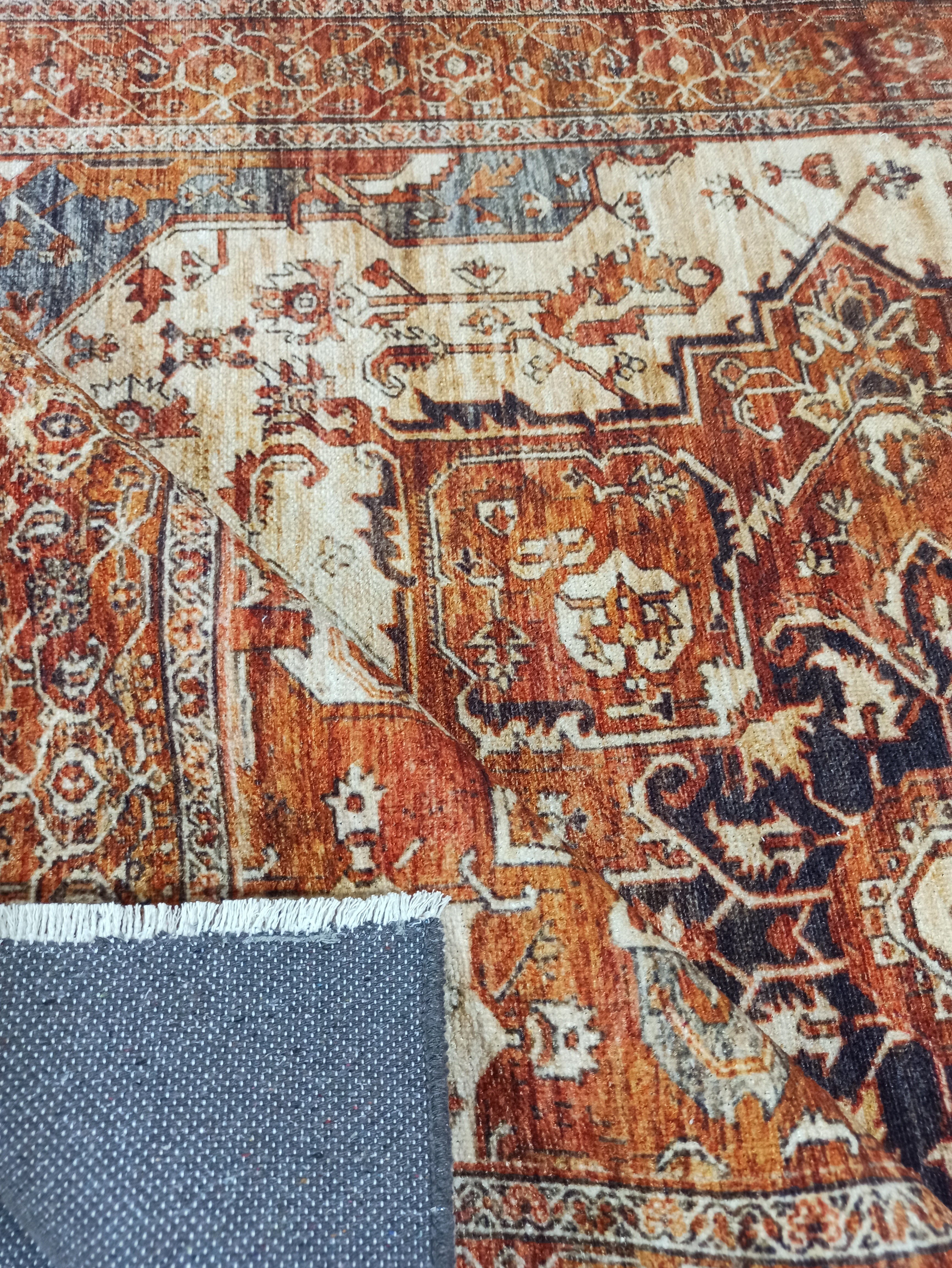 Eylul Turkish Vintage Medallion Style Beige Orange Rug