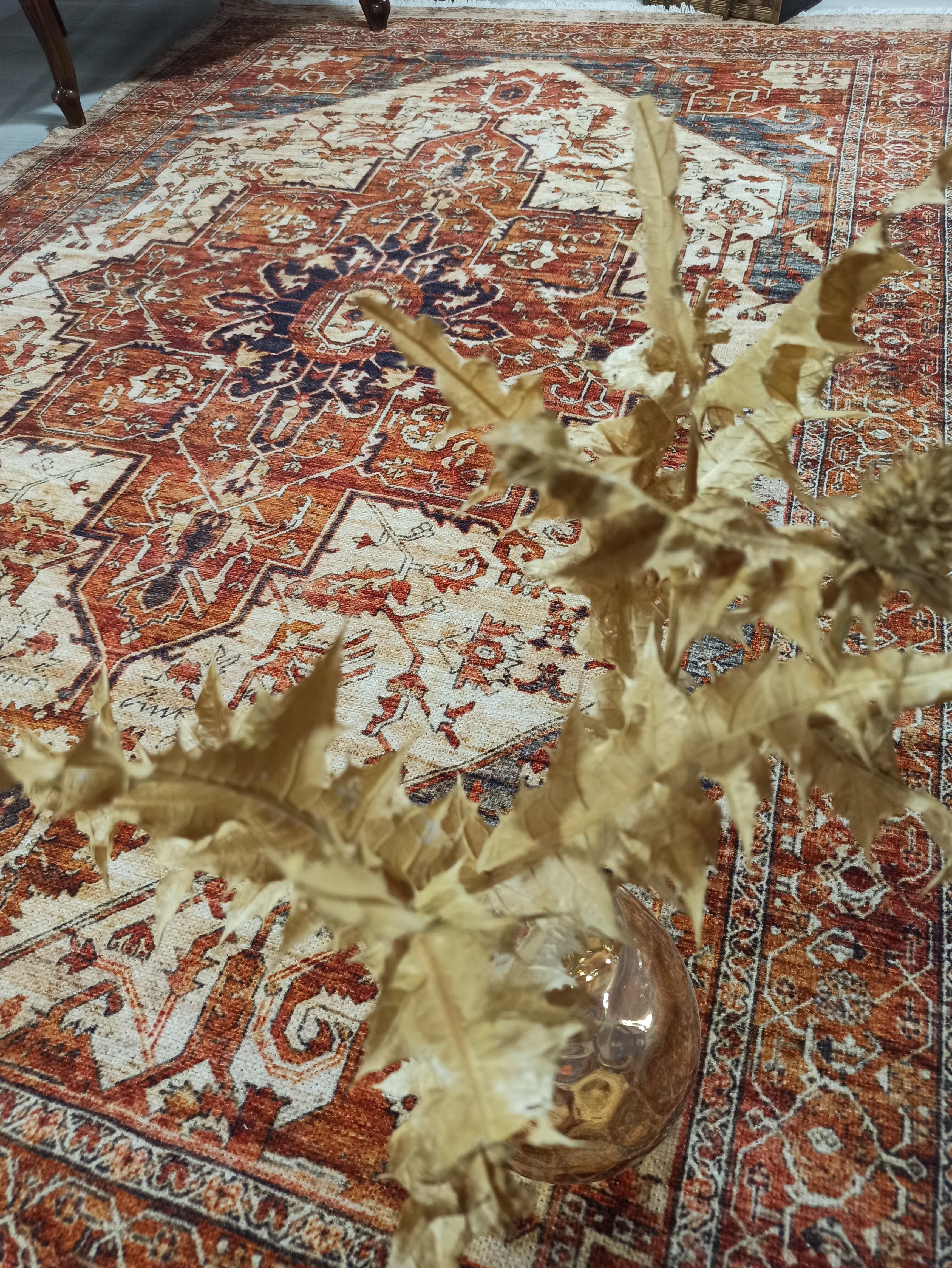 Eylul Turkish Vintage Medallion Style Beige Orange Rug