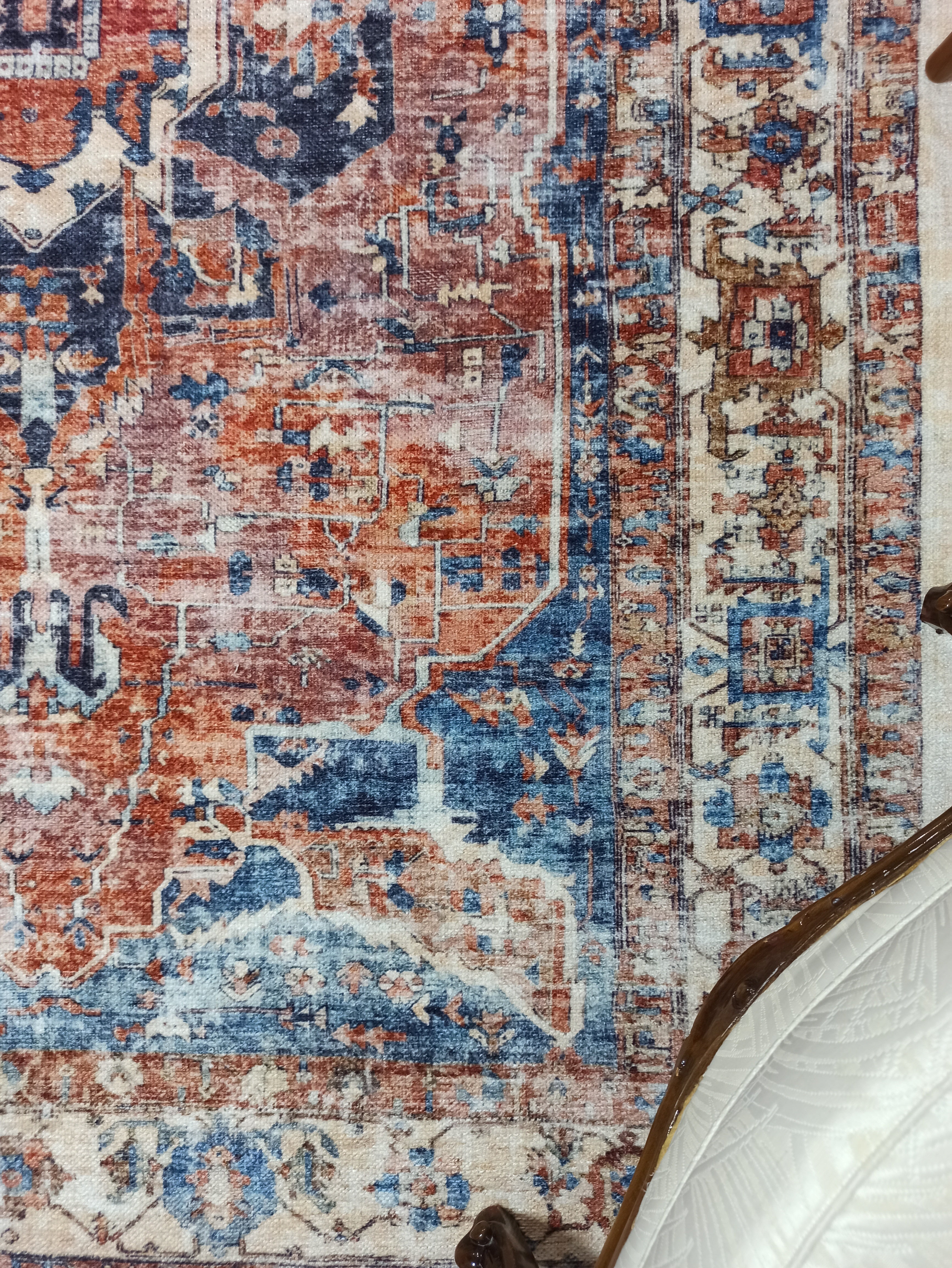 Sema Turkish Vintage Medallion Style Orange Navy Blue Rug