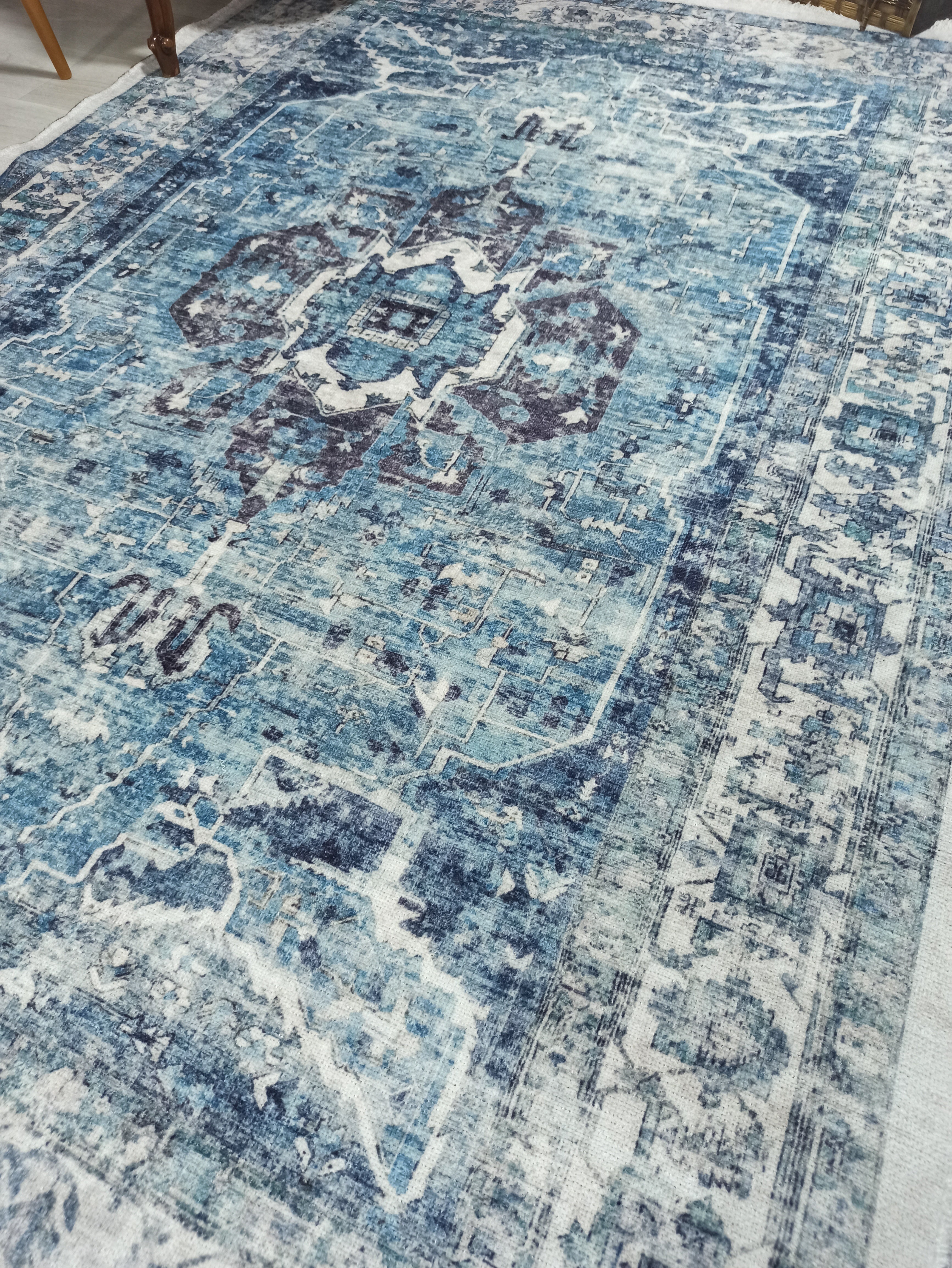 Asi Turkish Vintage Medallion Style Blue Rug