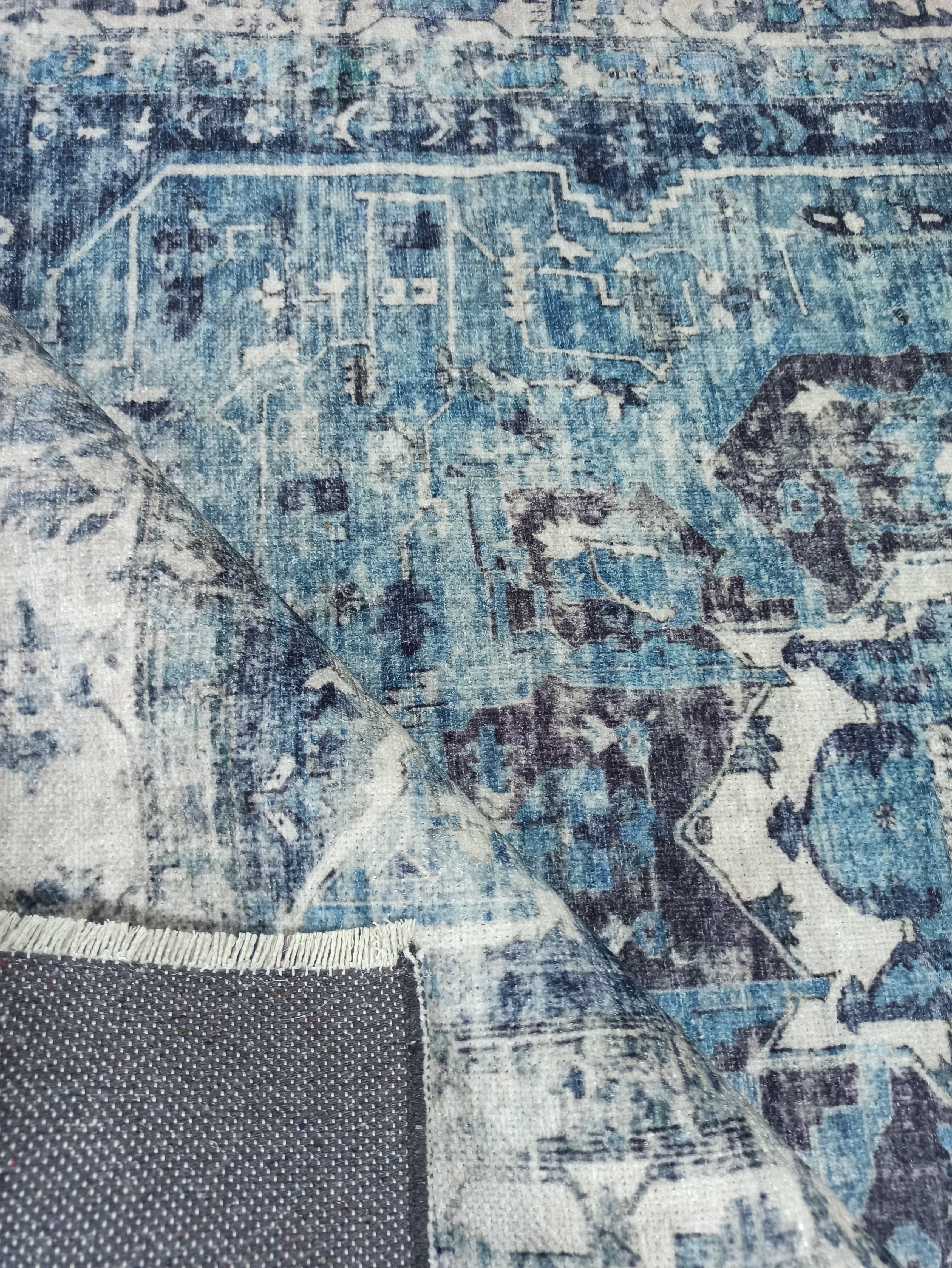 Asi Turkish Vintage Medallion Style Blue Rug