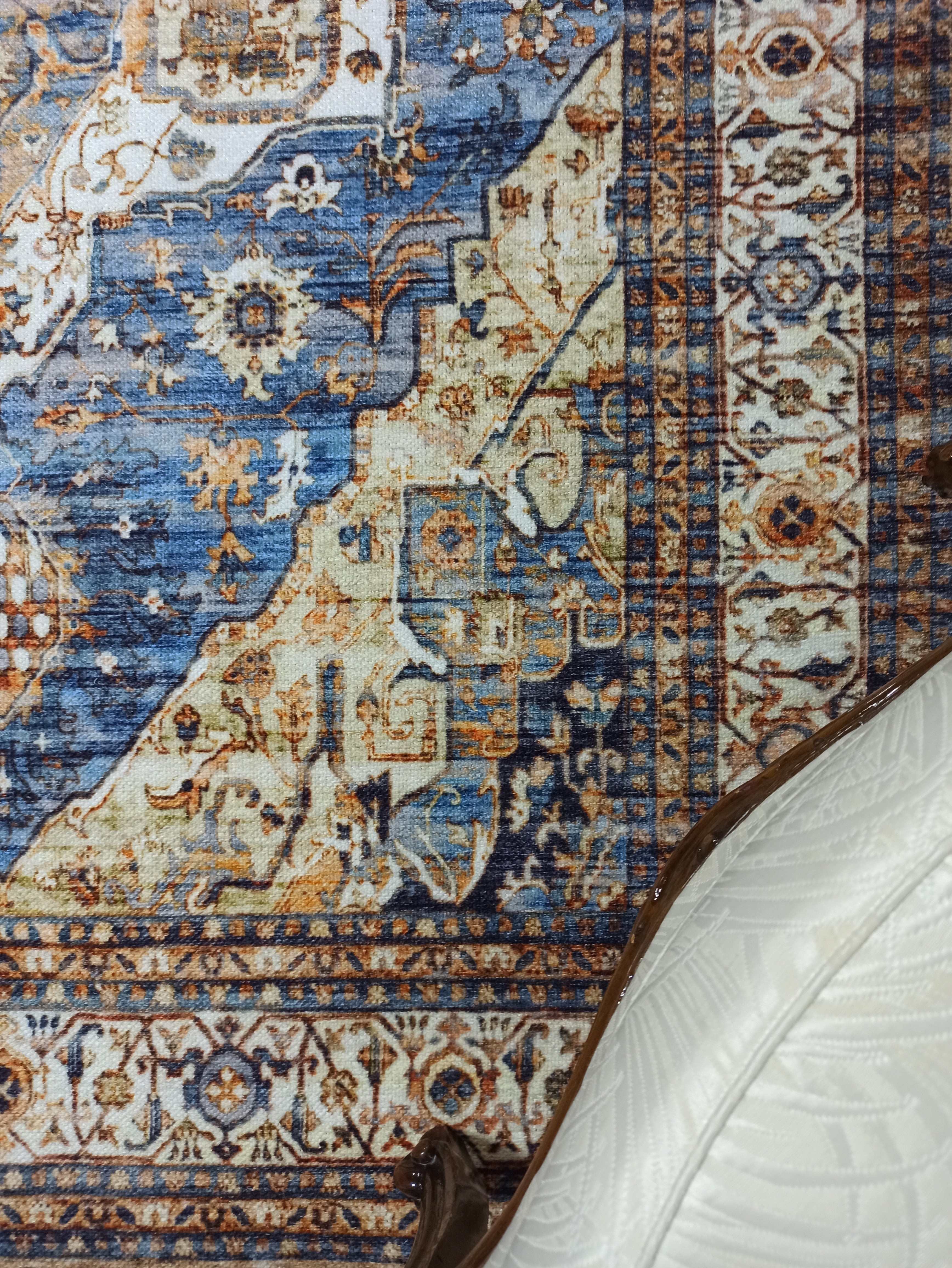 Nuran Turkish Vintage Medallion Style Brown Navy Blue Rug