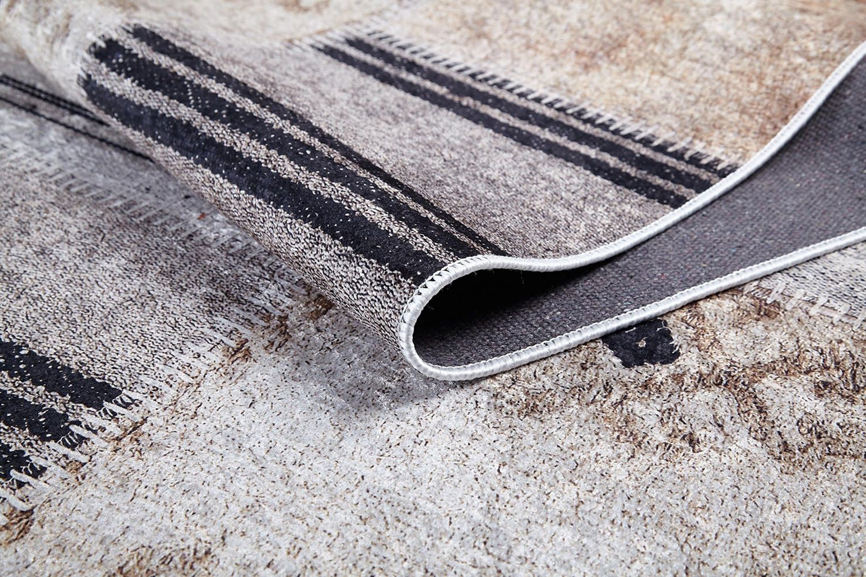 Ivan Turkish Ivory Beige and Black Rug