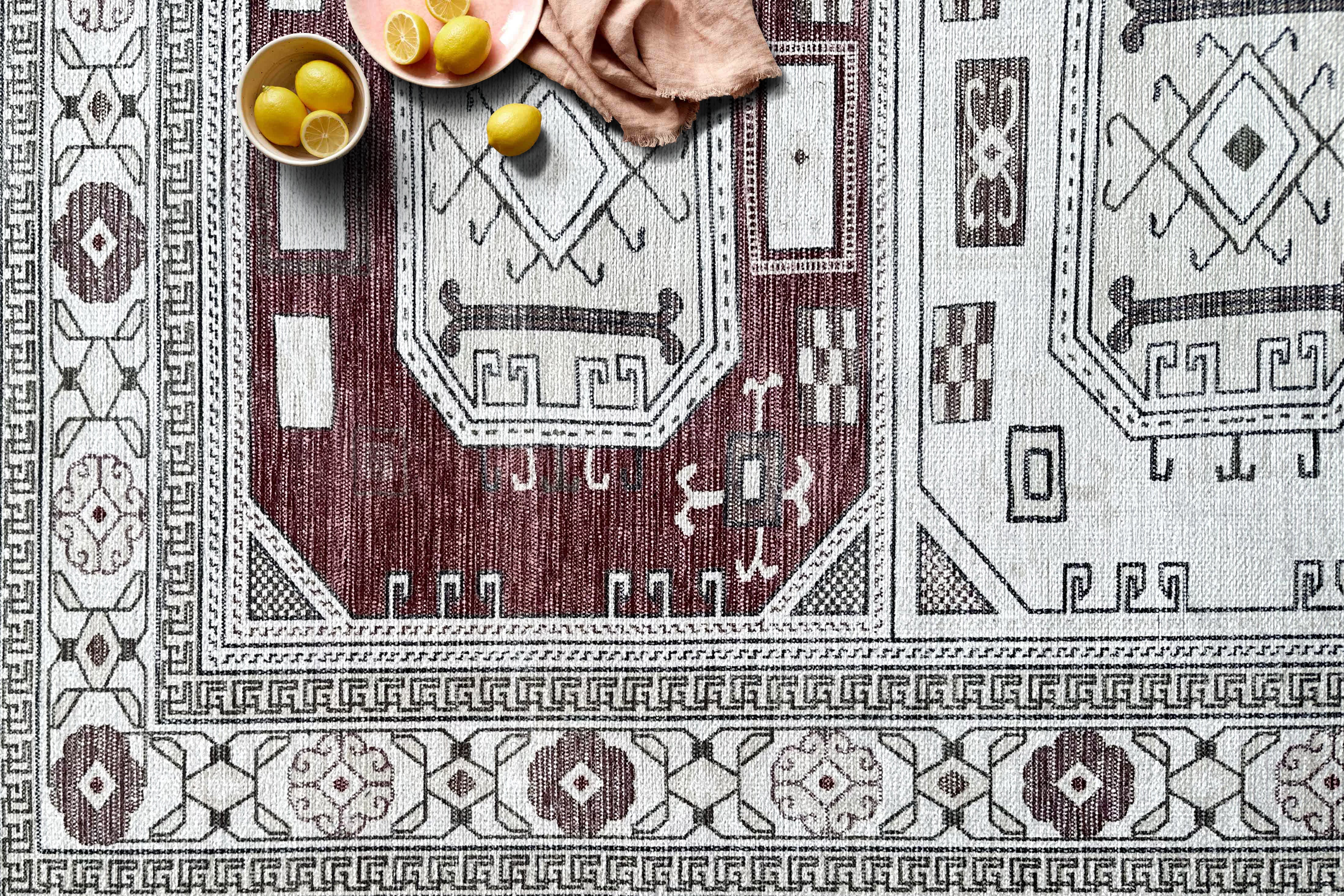 Jianna Modern Turkish Cream Burgundy Rug