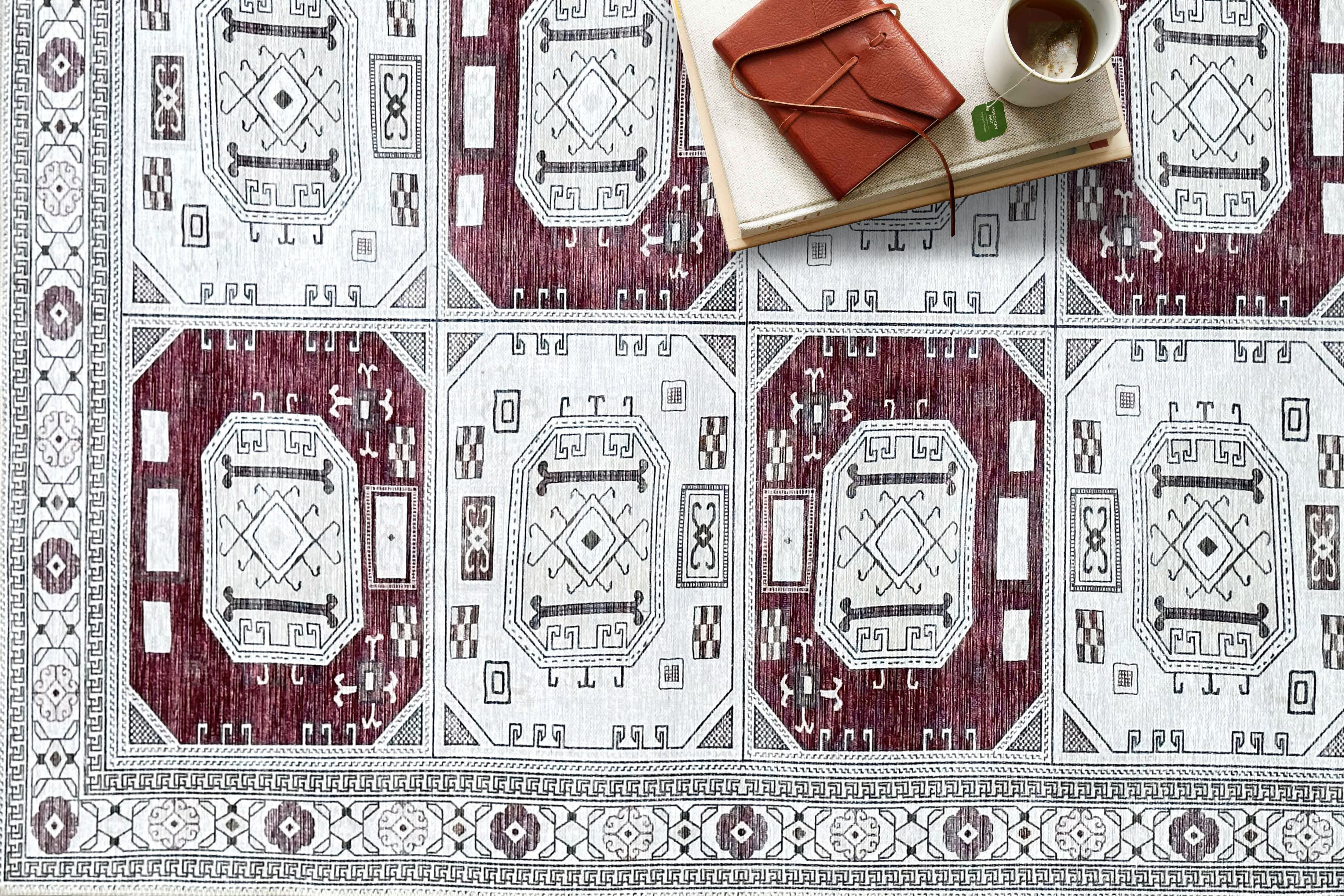 Jianna Modern Turkish Cream Burgundy Rug