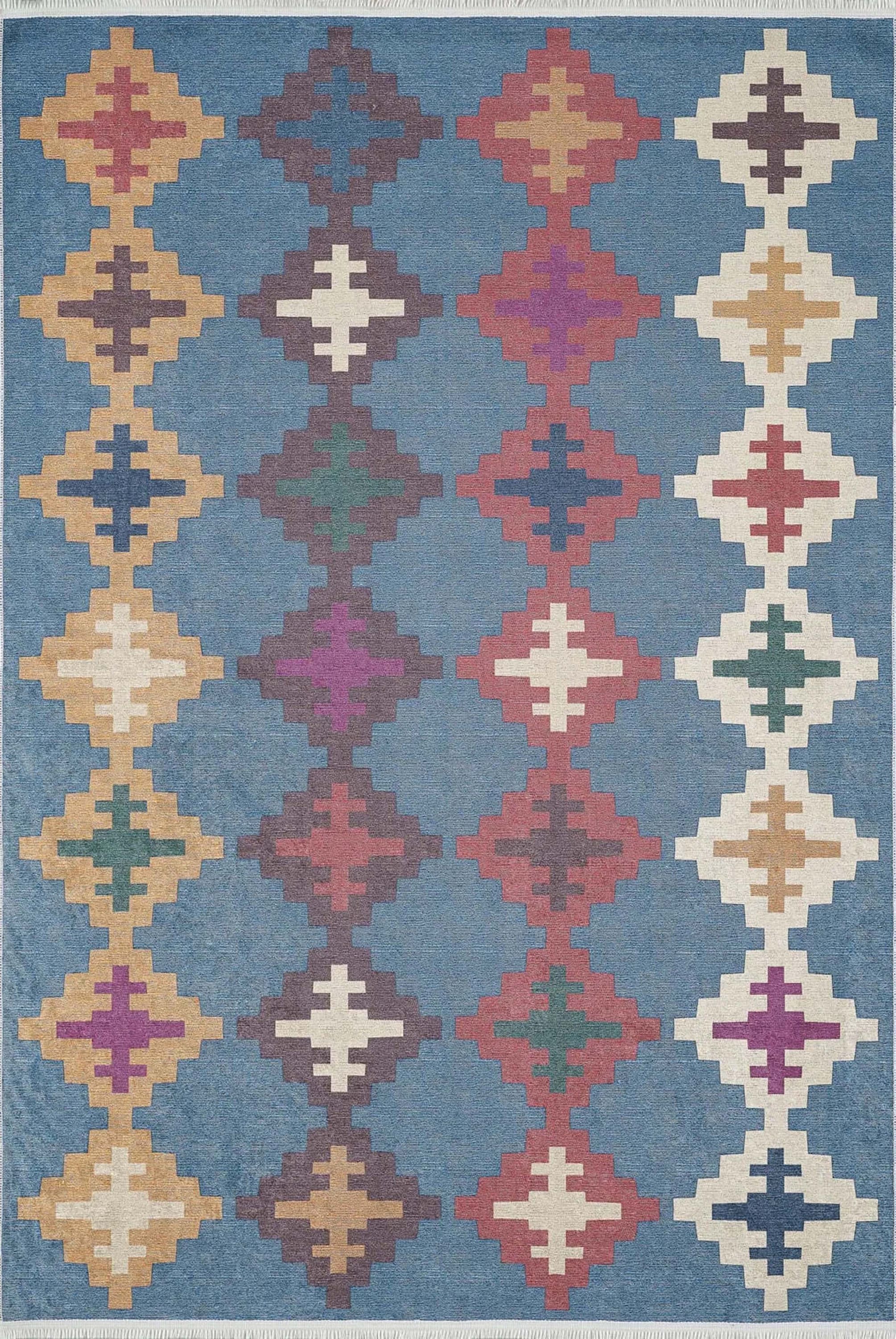 Jinwa Turkish Kilim Beige Blue Rug