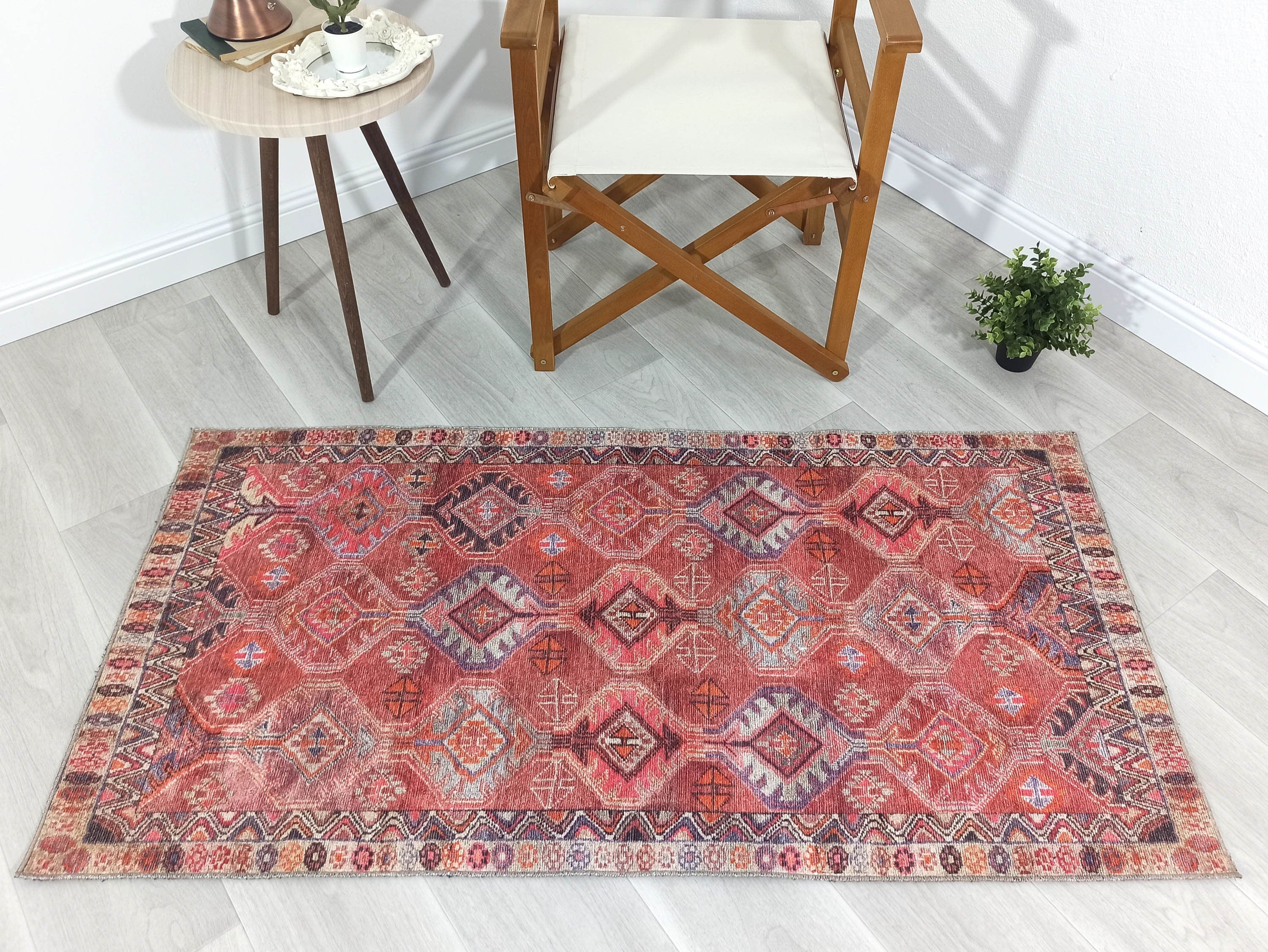Kaki Rug Turkish Vintage Terracotta Red Orange Pink Rug