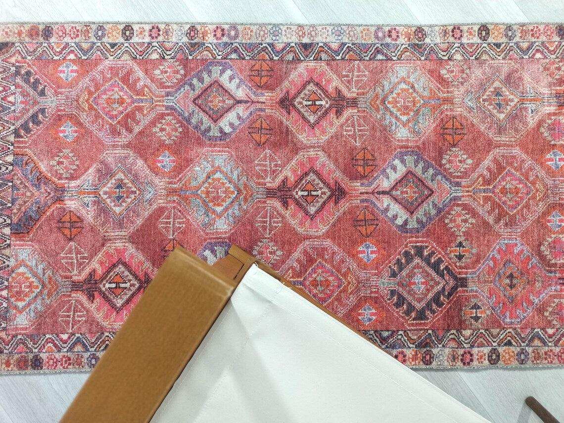 Kaki Rug Turkish Vintage Terracotta Red Orange Pink Rug
