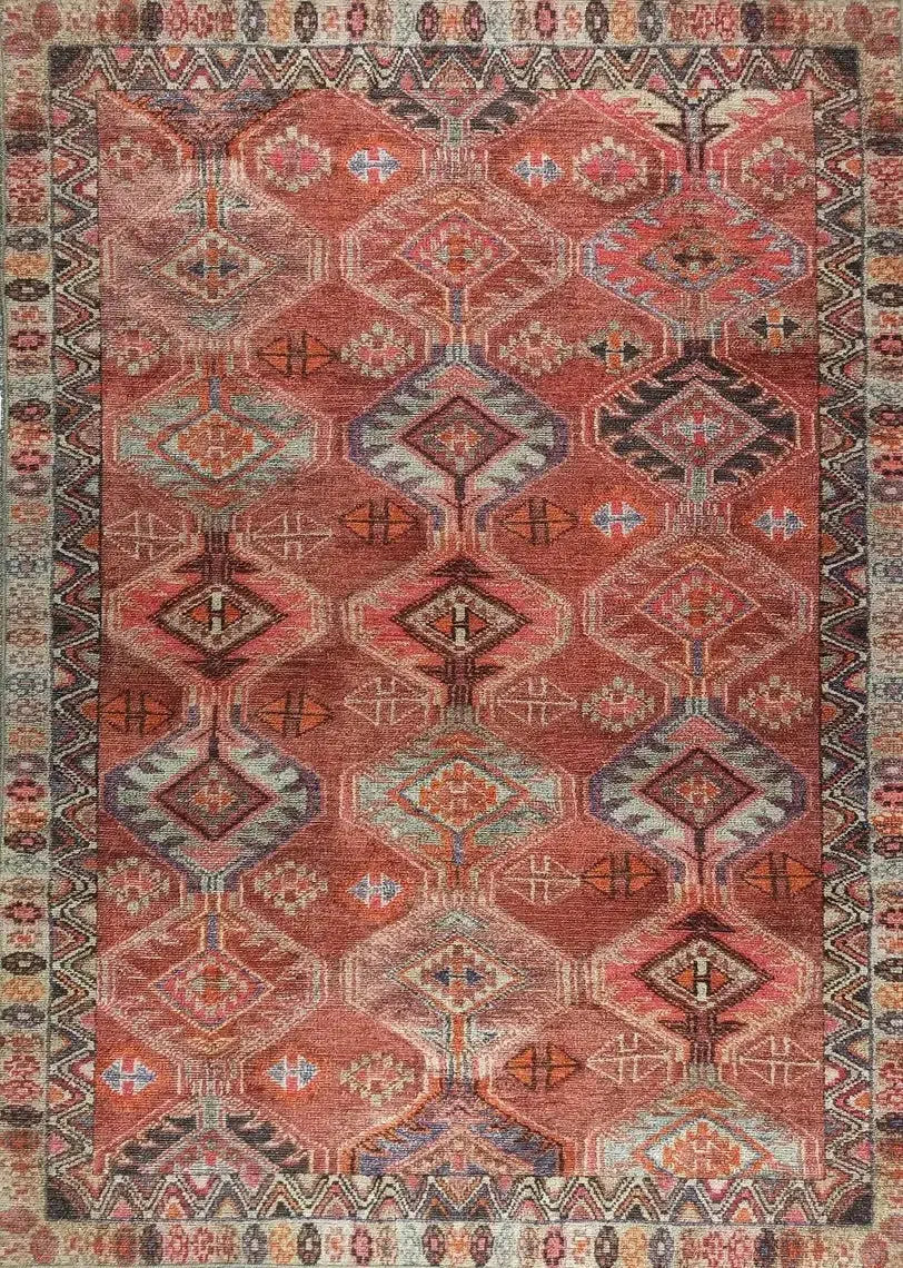 Kaki Rug Turkish Vintage Terracotta Red Orange Pink Rug