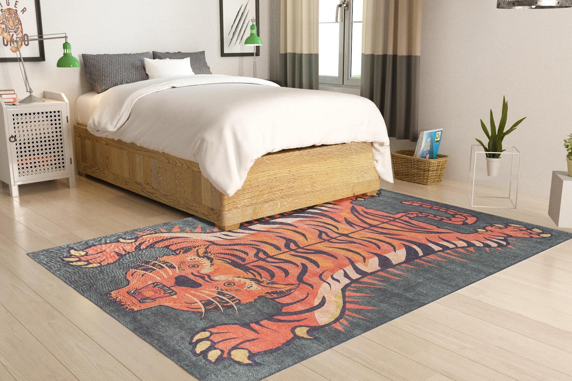 Kaplan Tibetan Tiger Orange &amp; Faded Green Rug